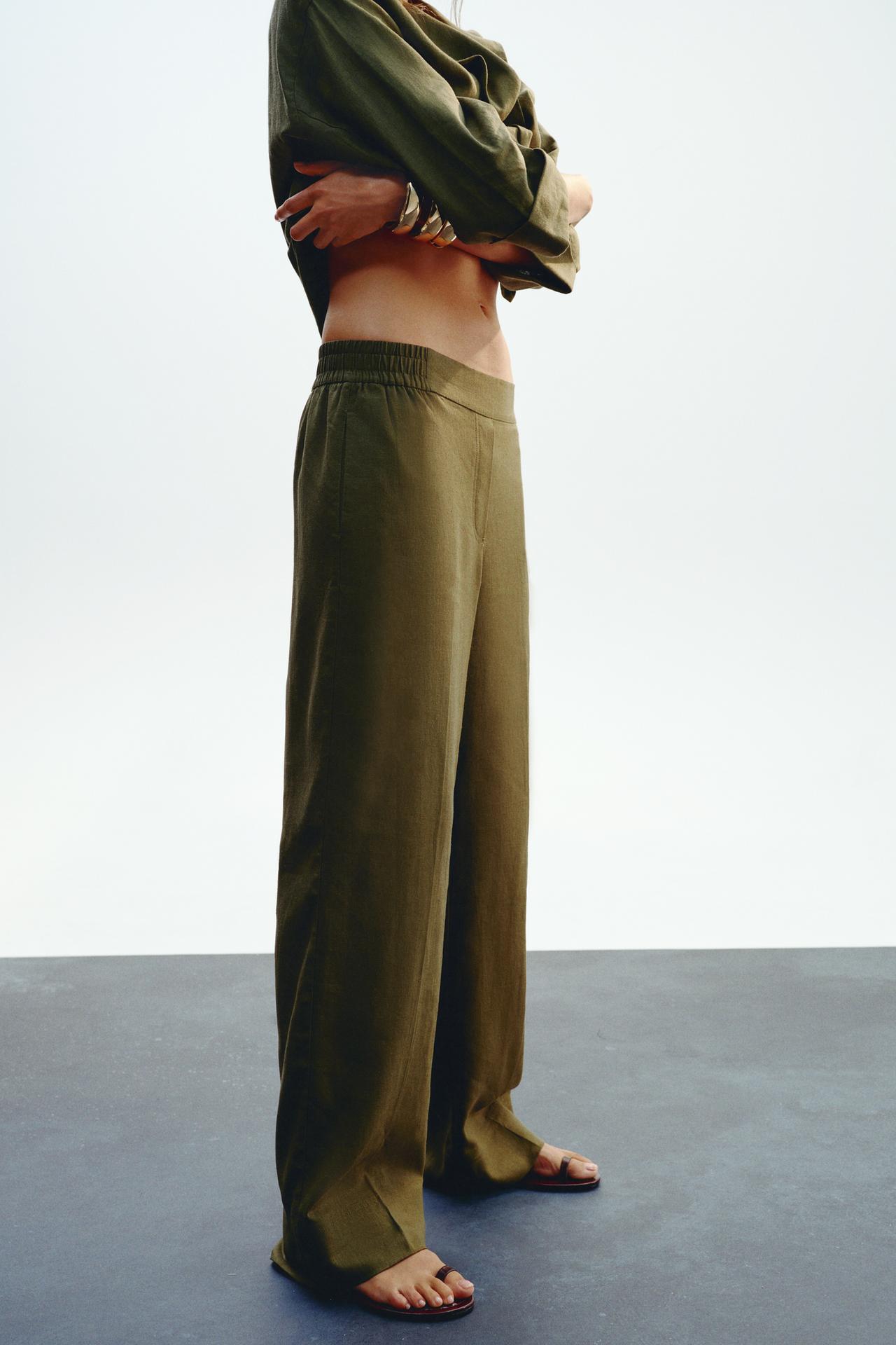 Wide-Leg Linen-Blend Trousers