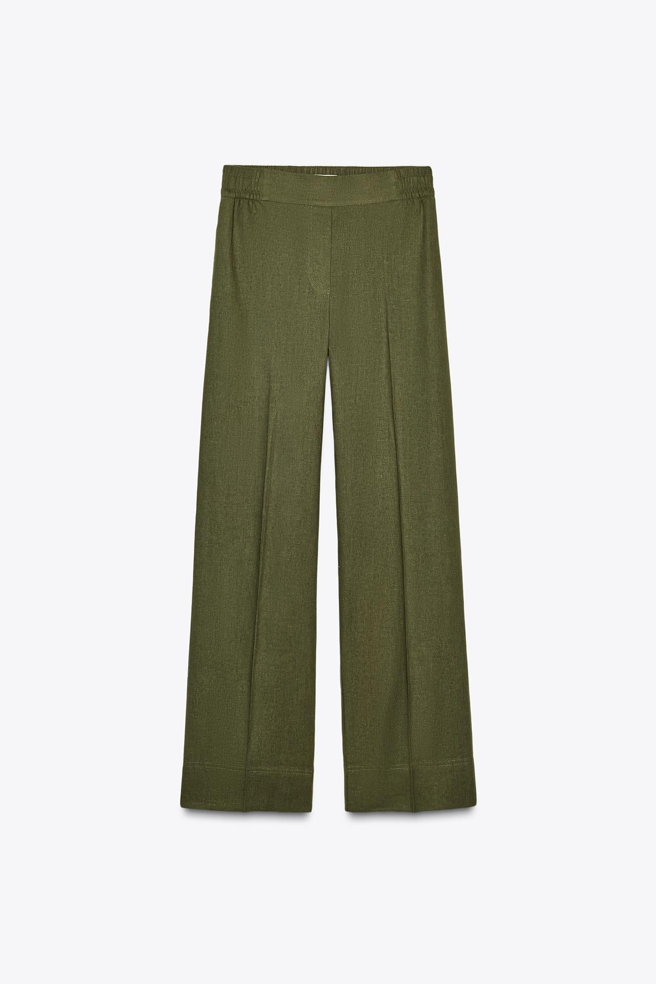 Wide-Leg Linen-Blend Trousers