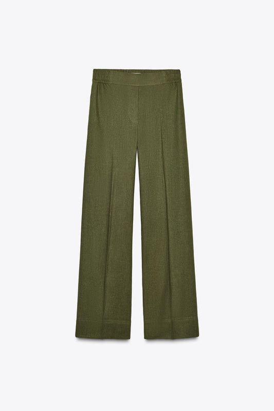 Wide-Leg Linen-Blend Trousers