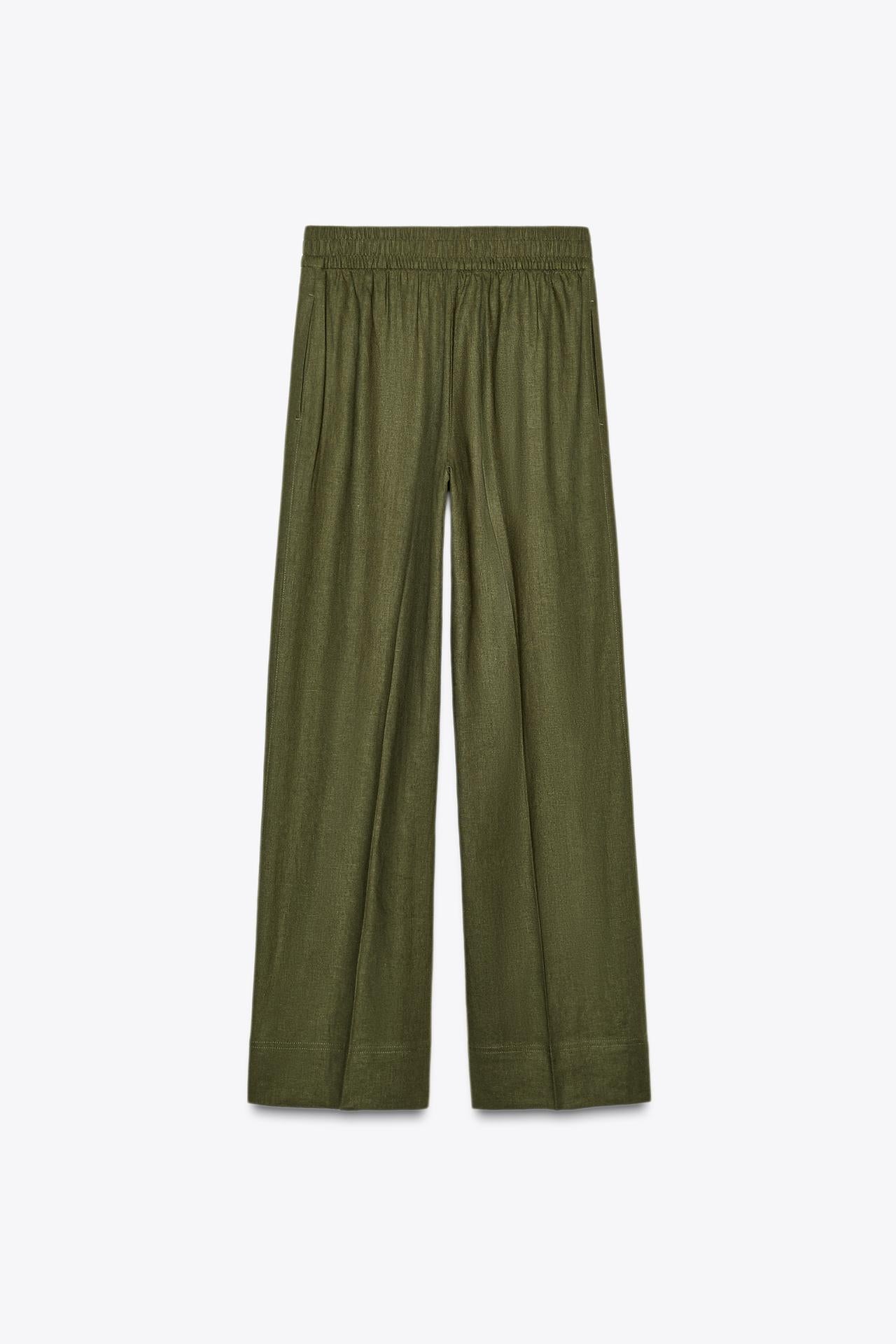 Wide-Leg Linen-Blend Trousers
