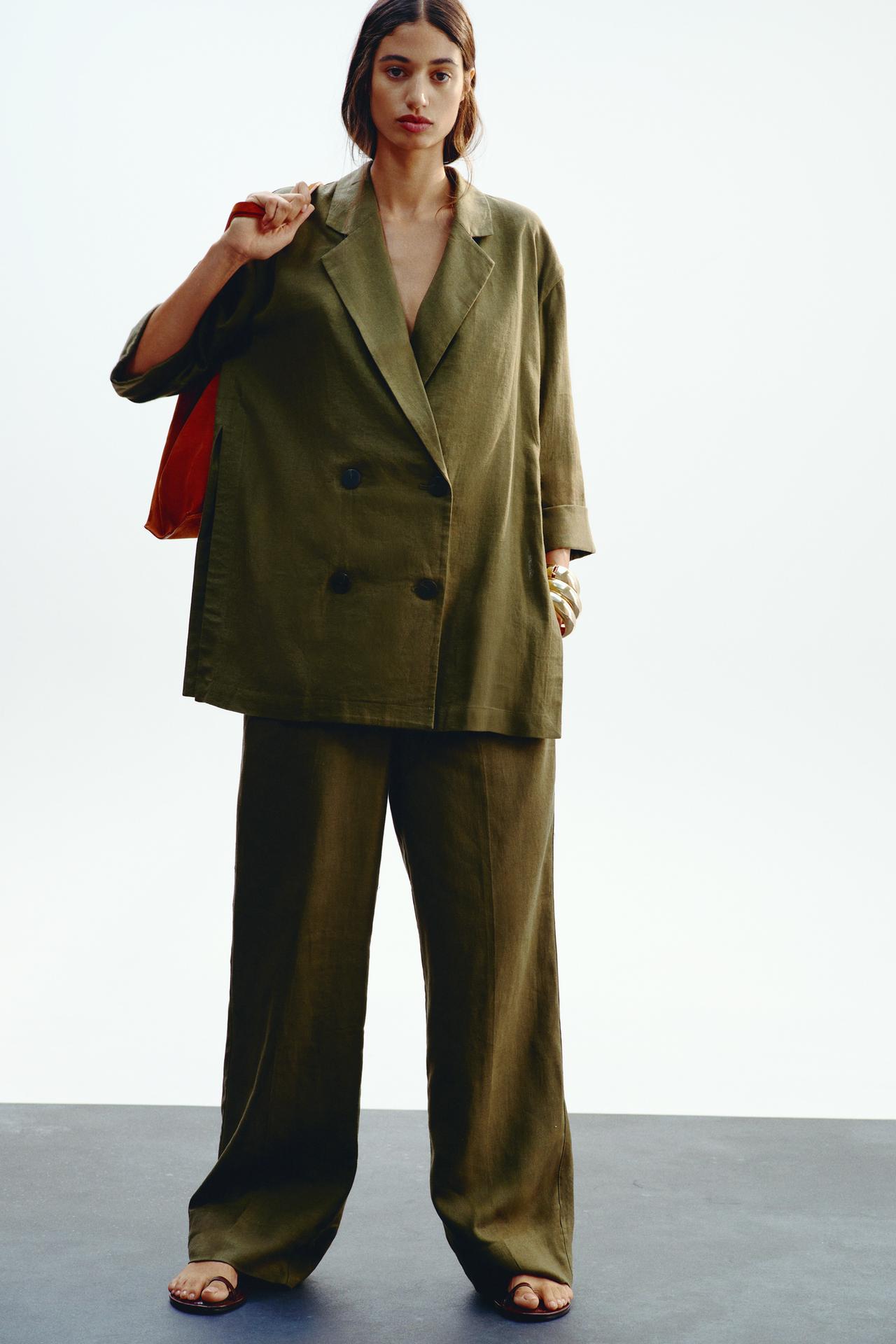 Wide-Leg Linen-Blend Trousers
