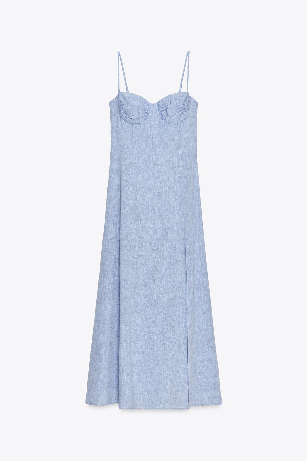 Midi Corsetry Dress with Linen Blend