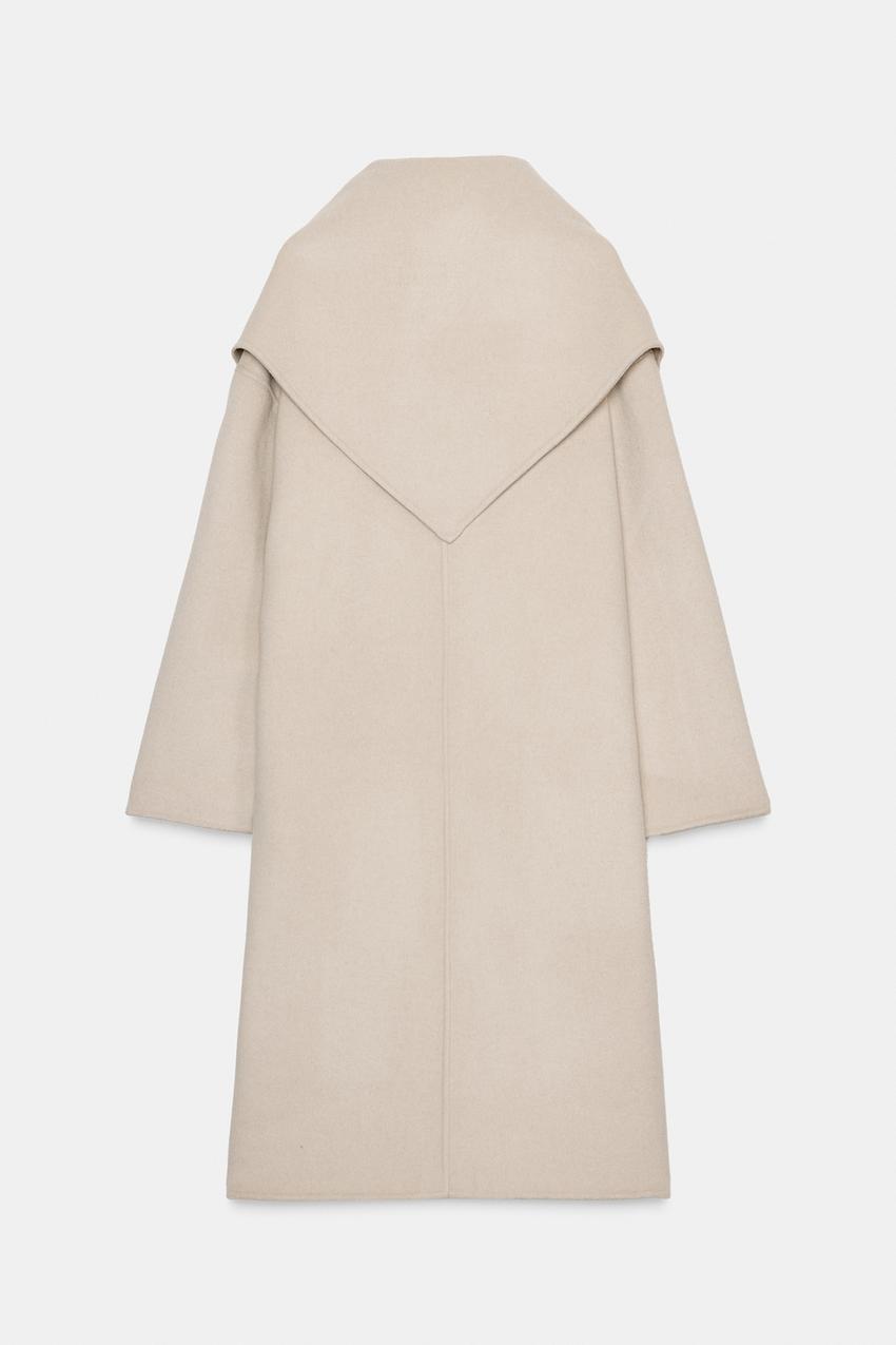 Oversized Wool Blend Coat With Scarf Zw Collection