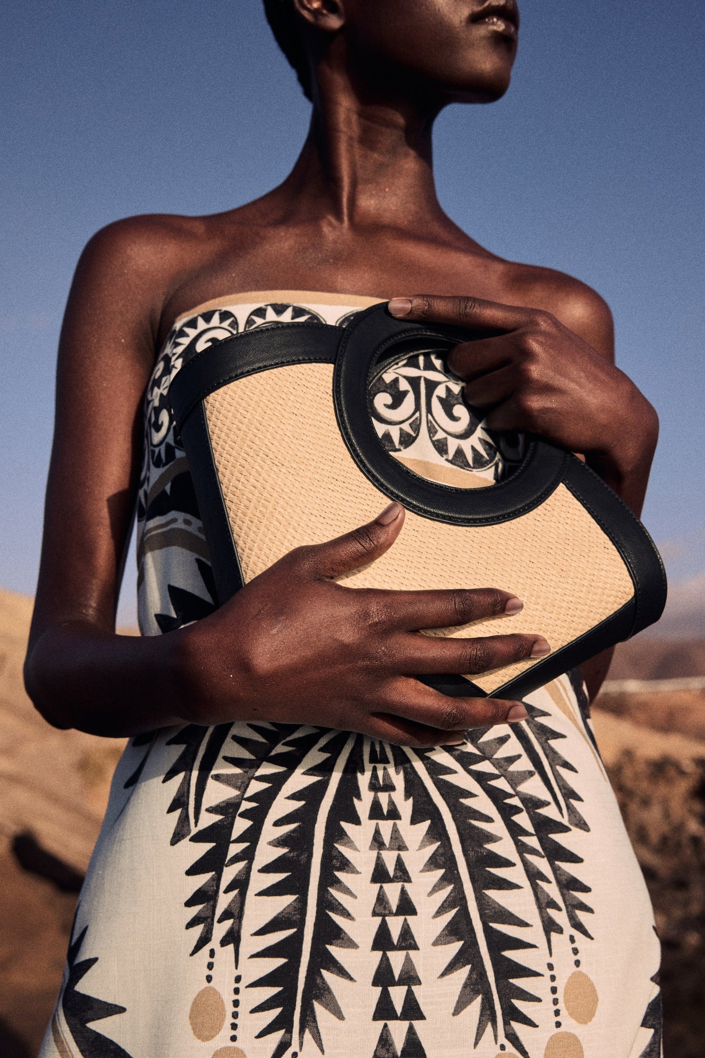 Coated-detail straw handbag