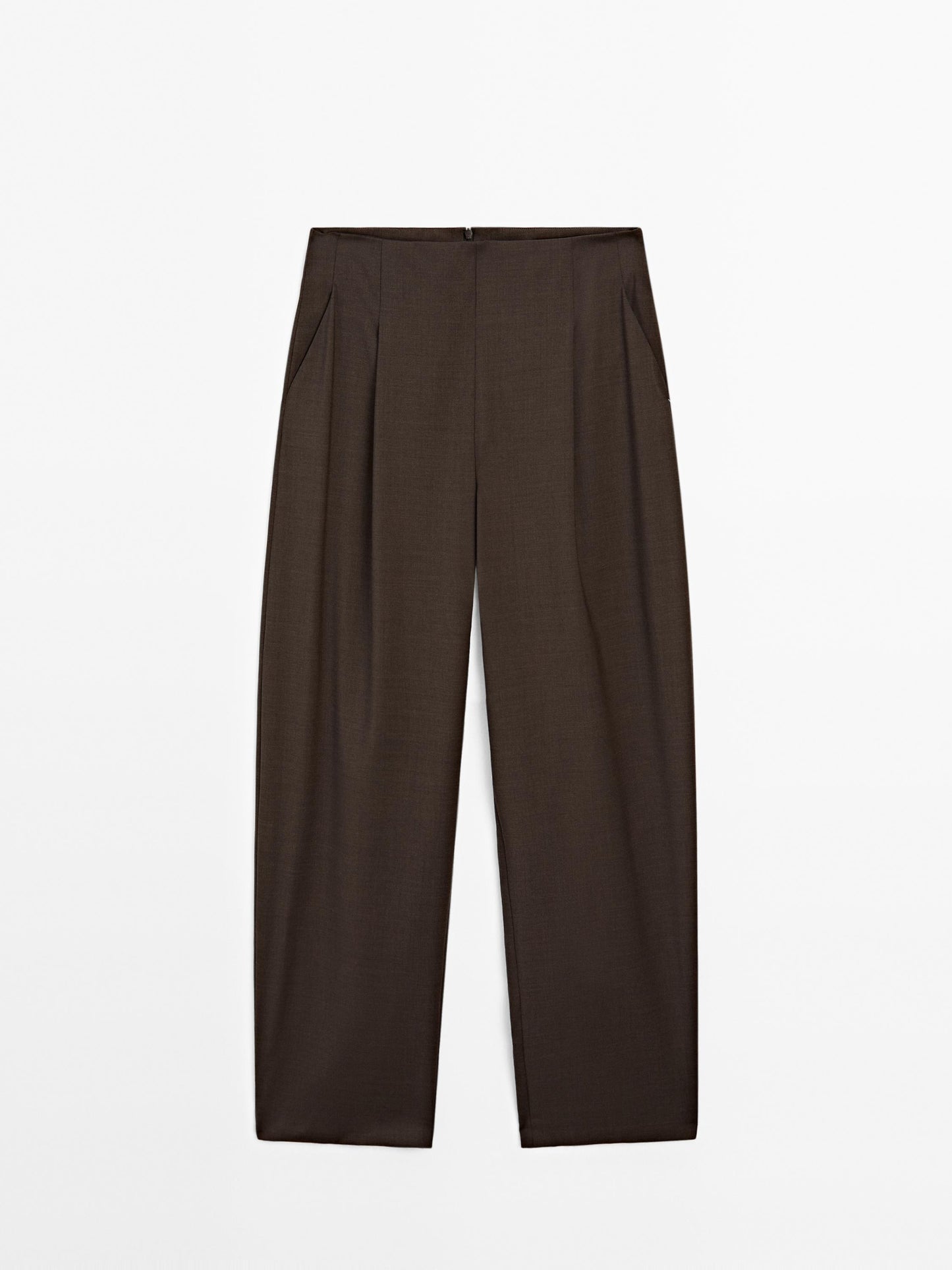 100% wool wide-leg darted trousers