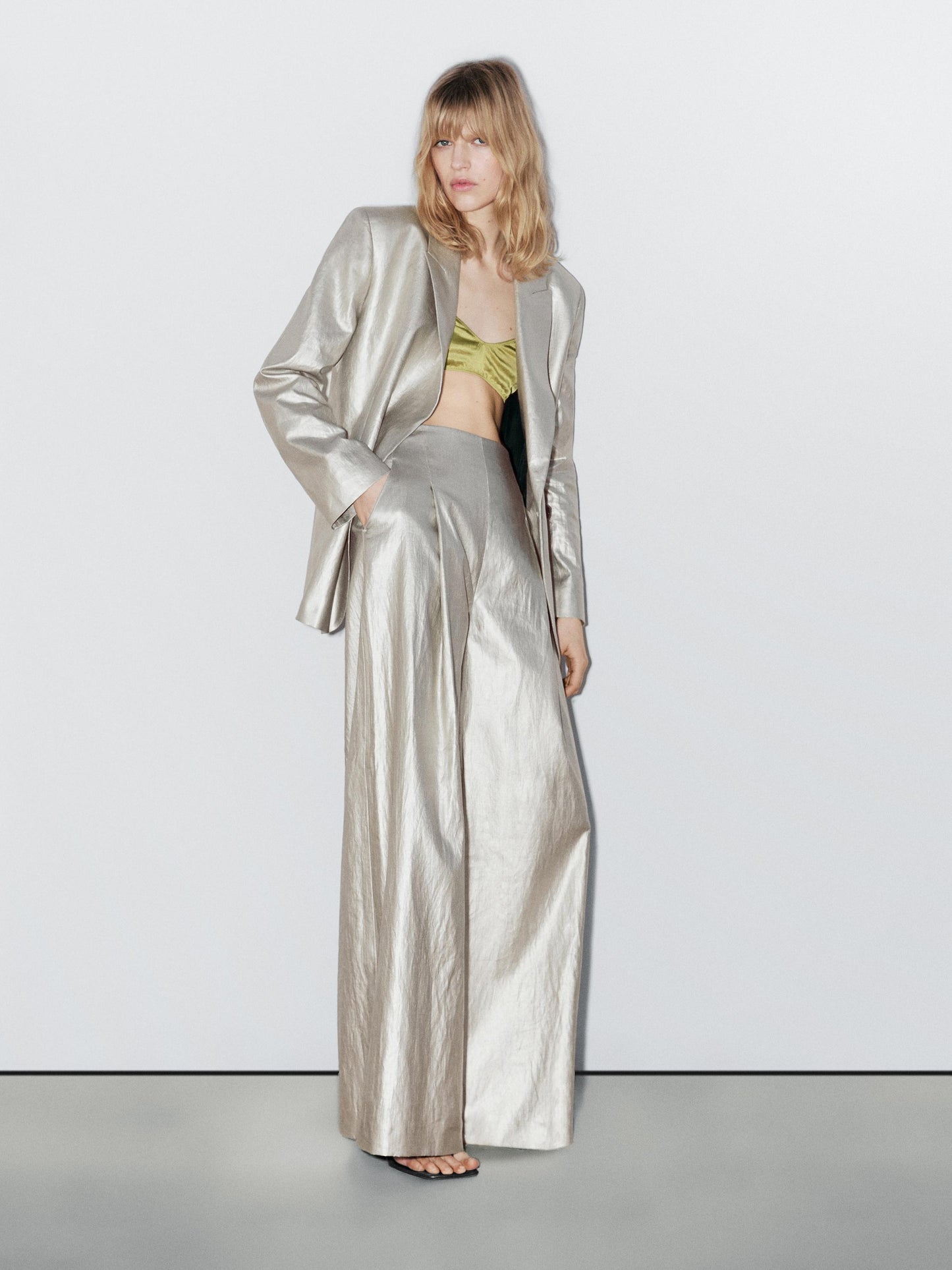 Metallic linen blend trousers