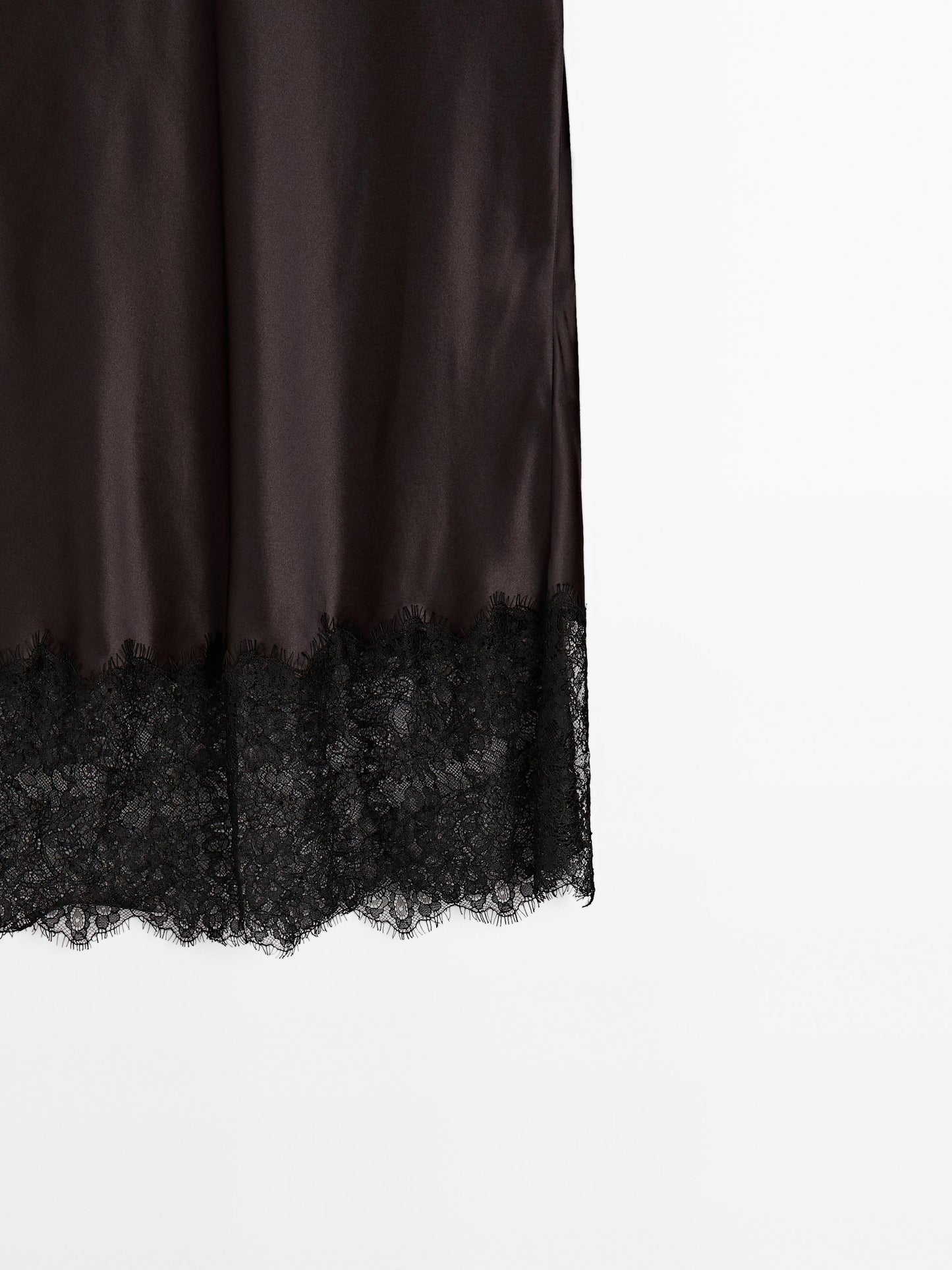 Satin lace-trimmed midi skirt