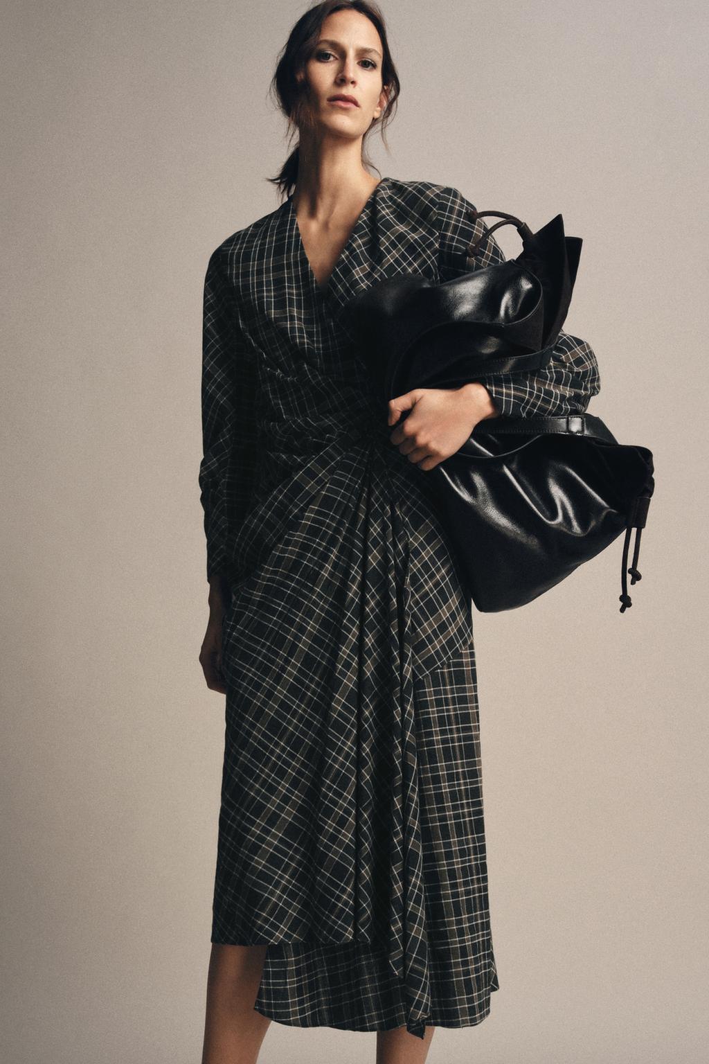 Draped Check Dress
