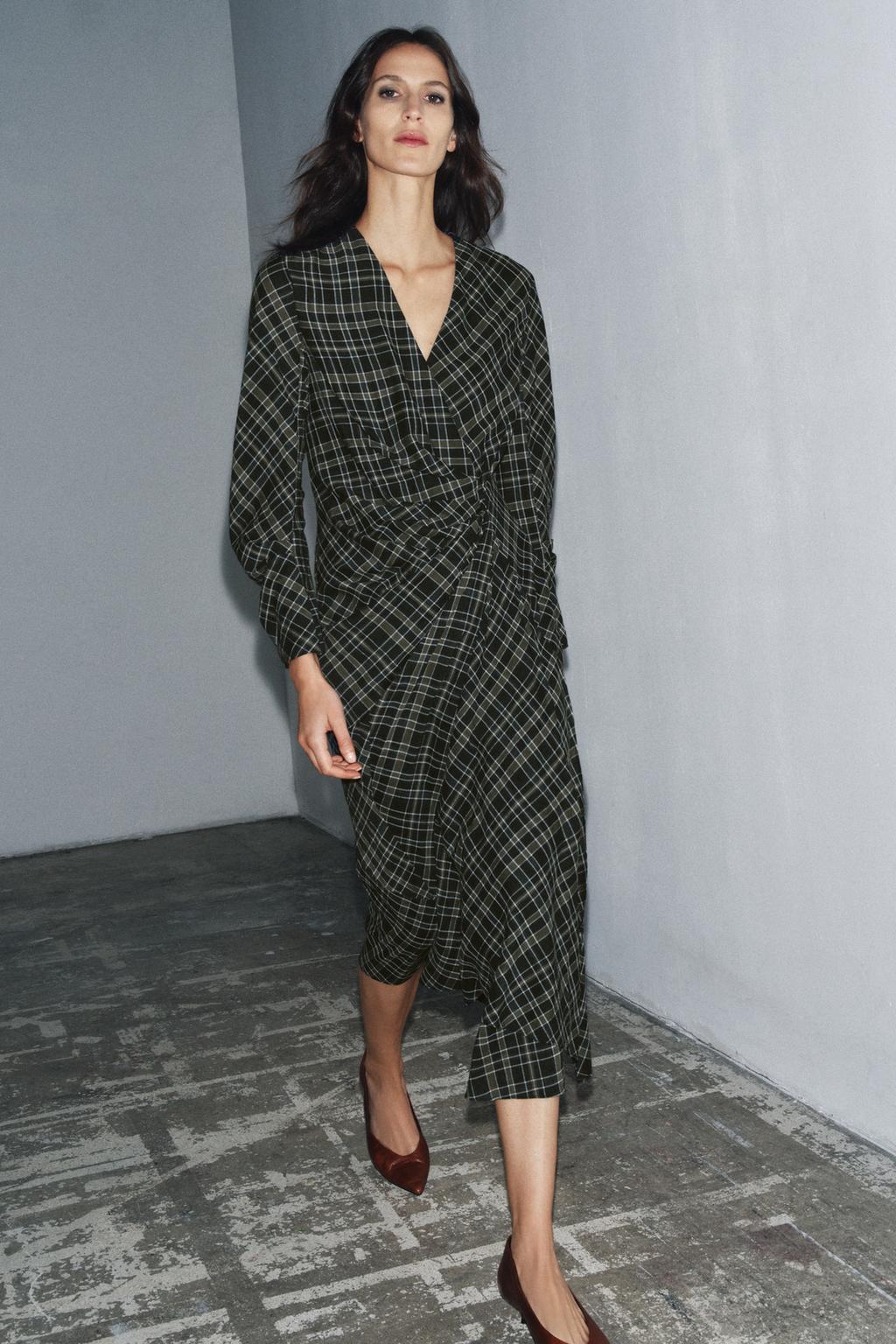 Draped Check Dress