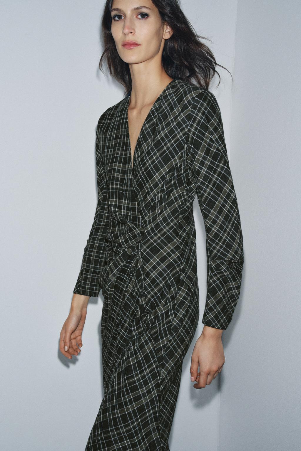 Draped Check Dress