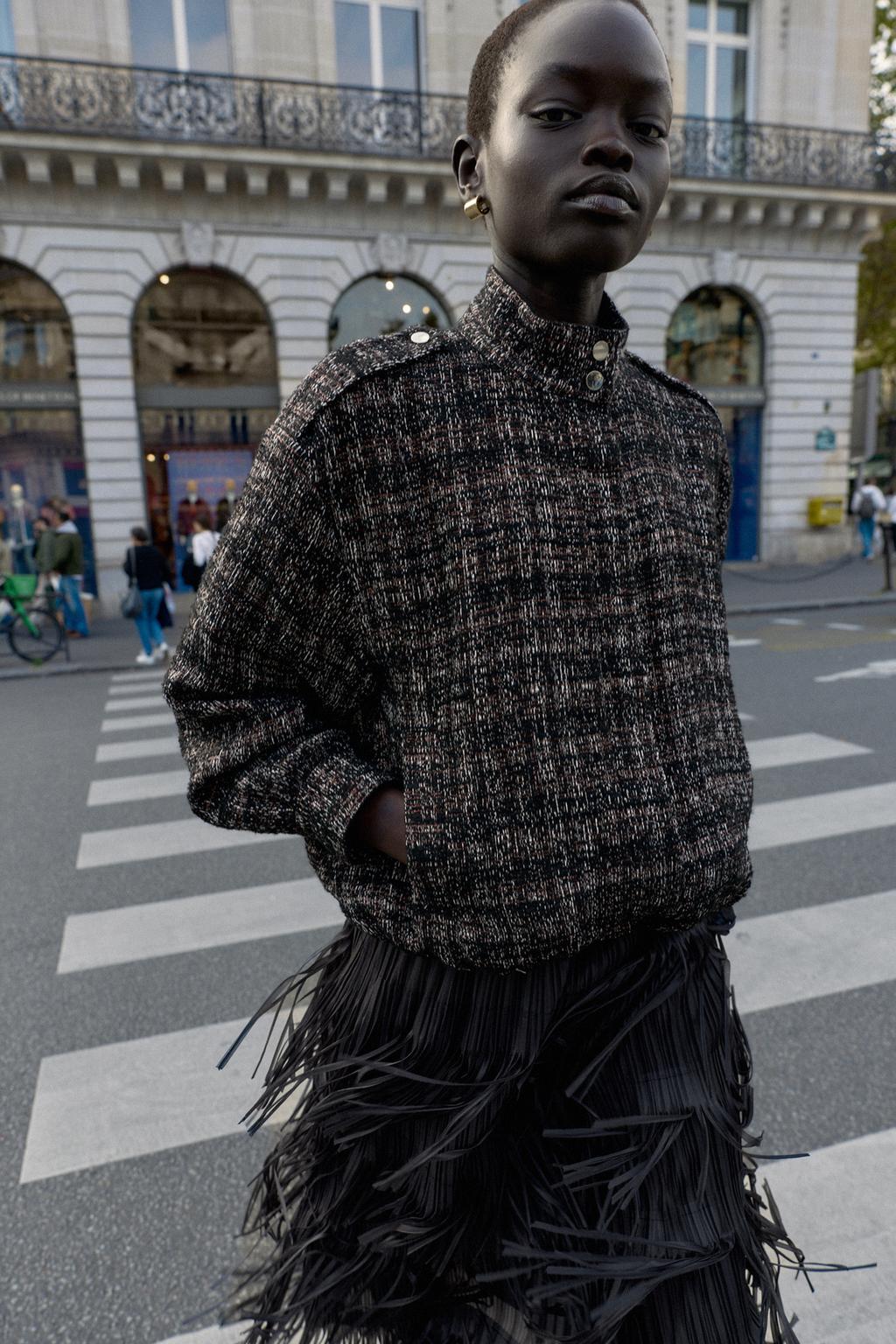 Textured Metallic Thread Bomber Jacket