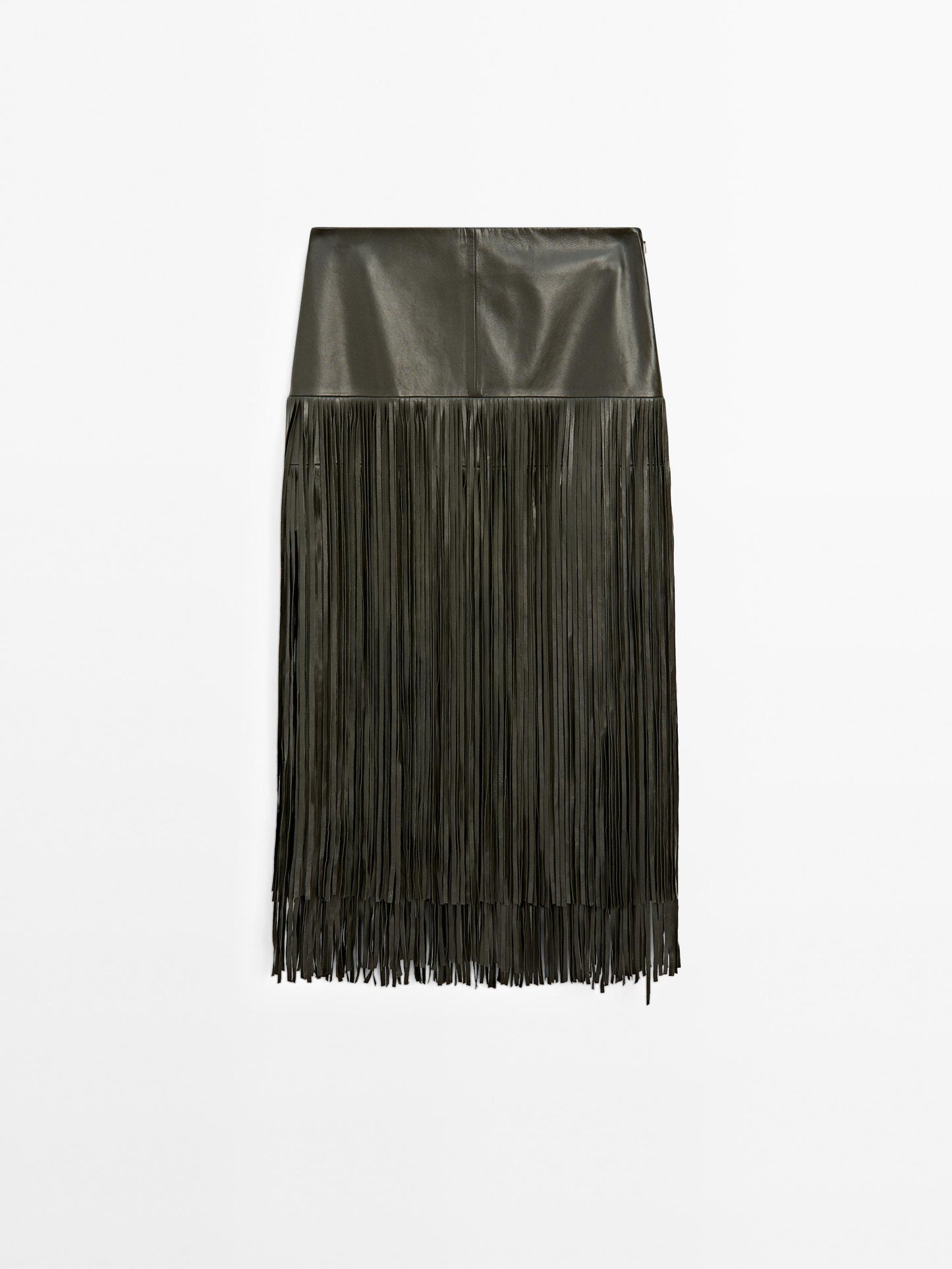 Nappa leather midi skirt with fringing