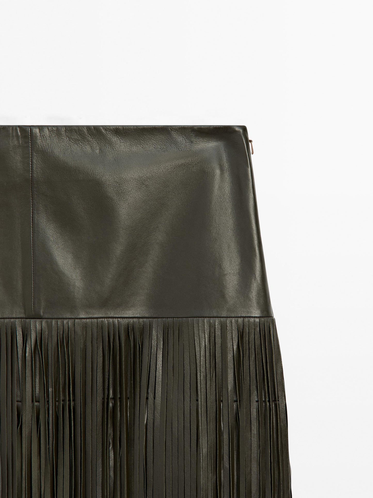 Nappa leather midi skirt with fringing