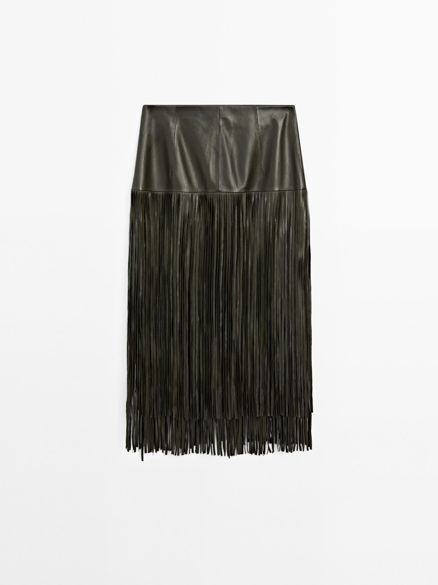Nappa leather midi skirt with fringing