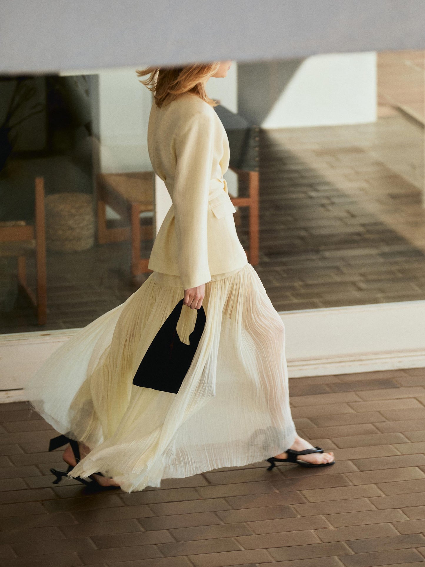 Long silk blend skirt with corset belt