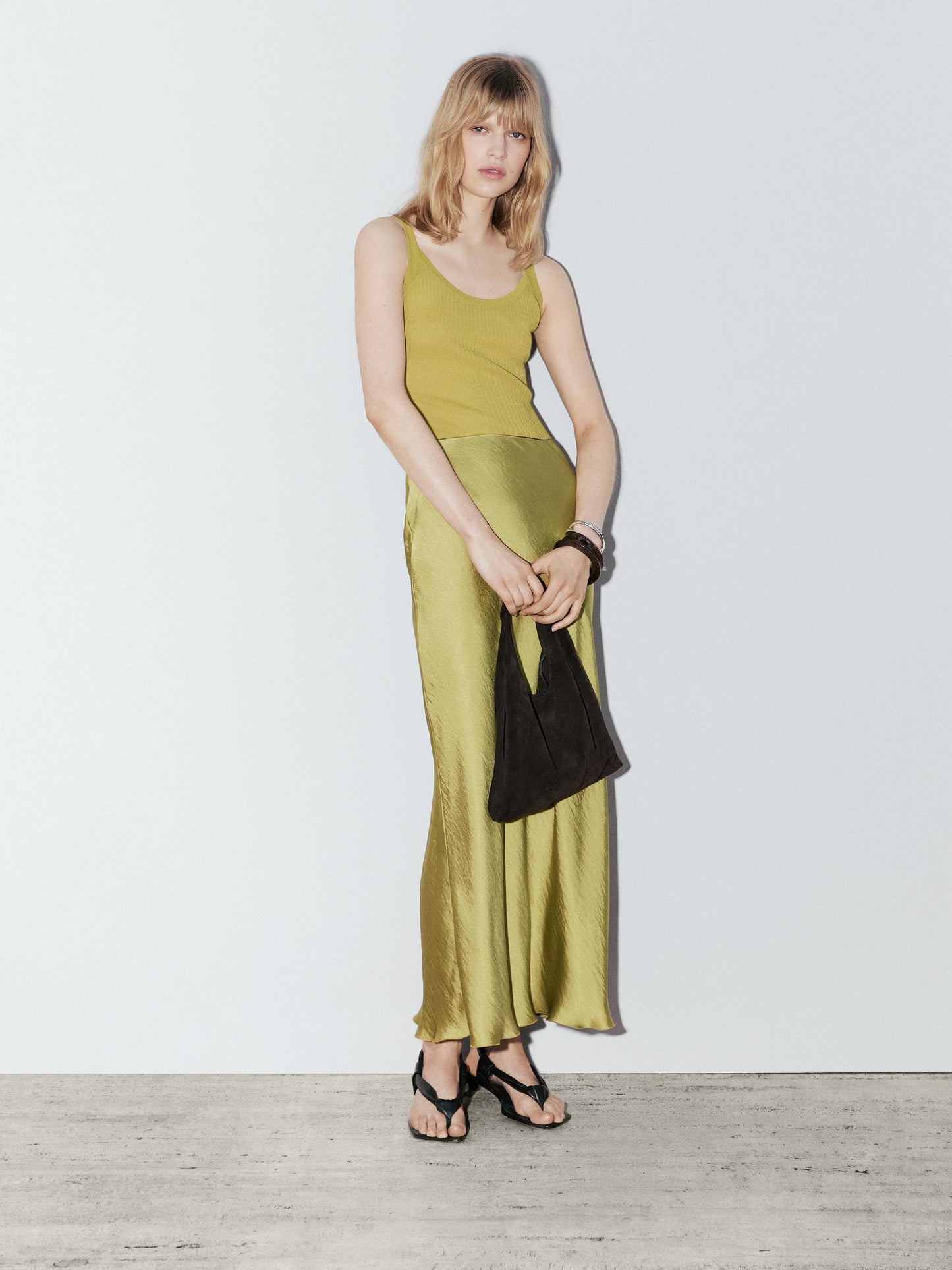 Long flowing satin skirt