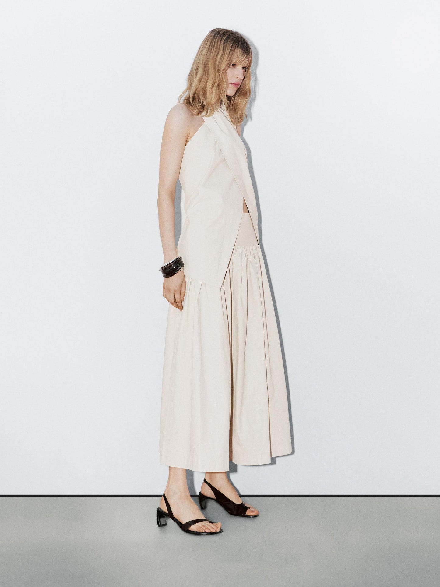 100% linen midi skirt with yoke