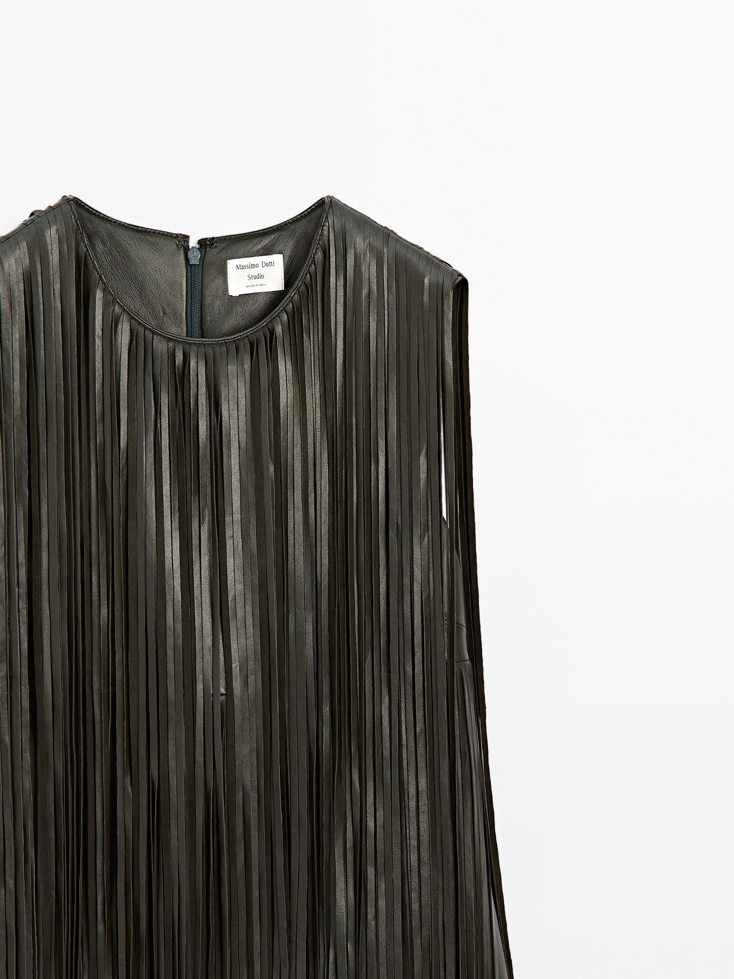 Short nappa leather dress with fringing