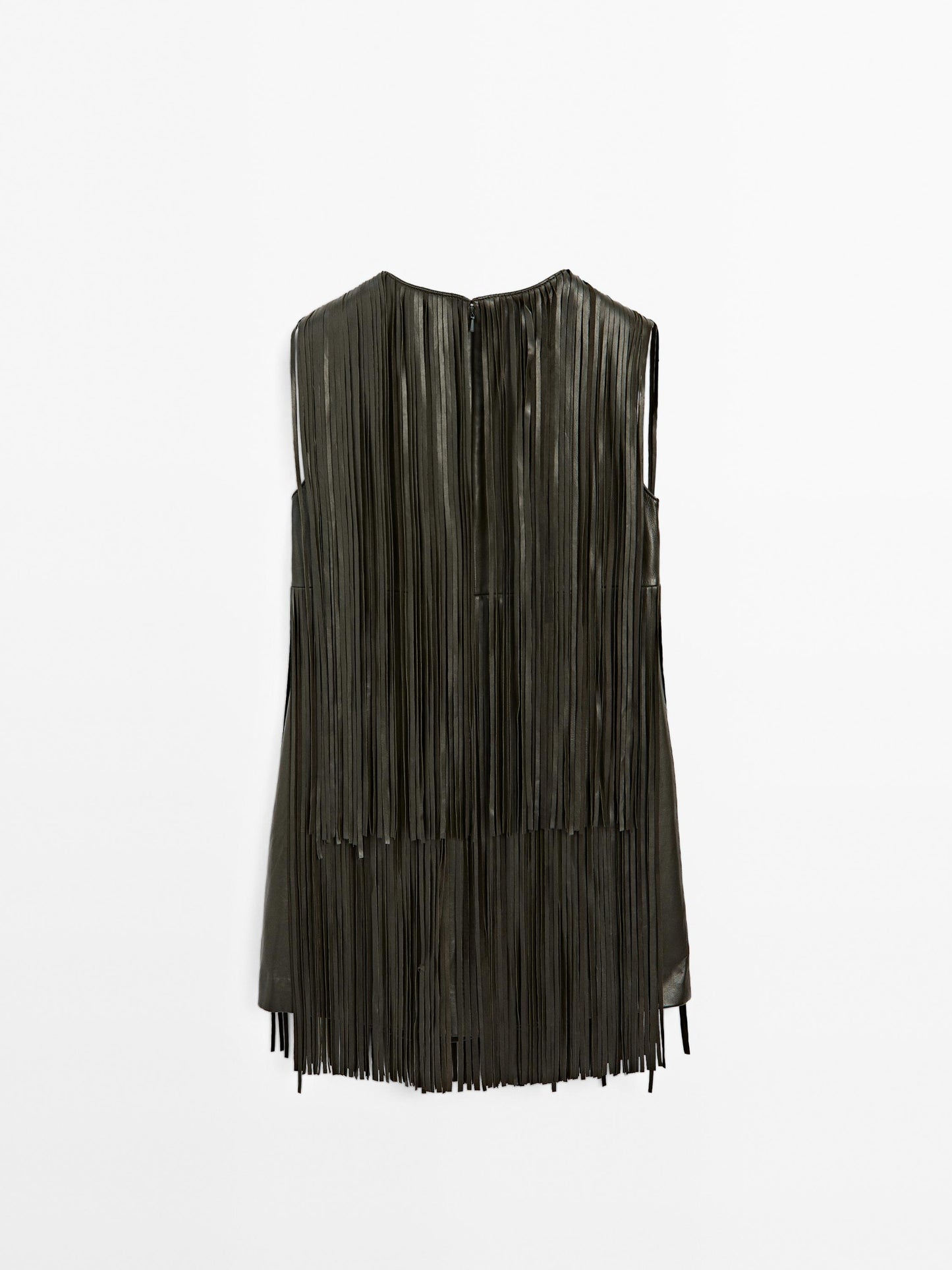 Short nappa leather dress with fringing