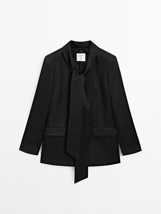 Satin blazer with scarf detail
