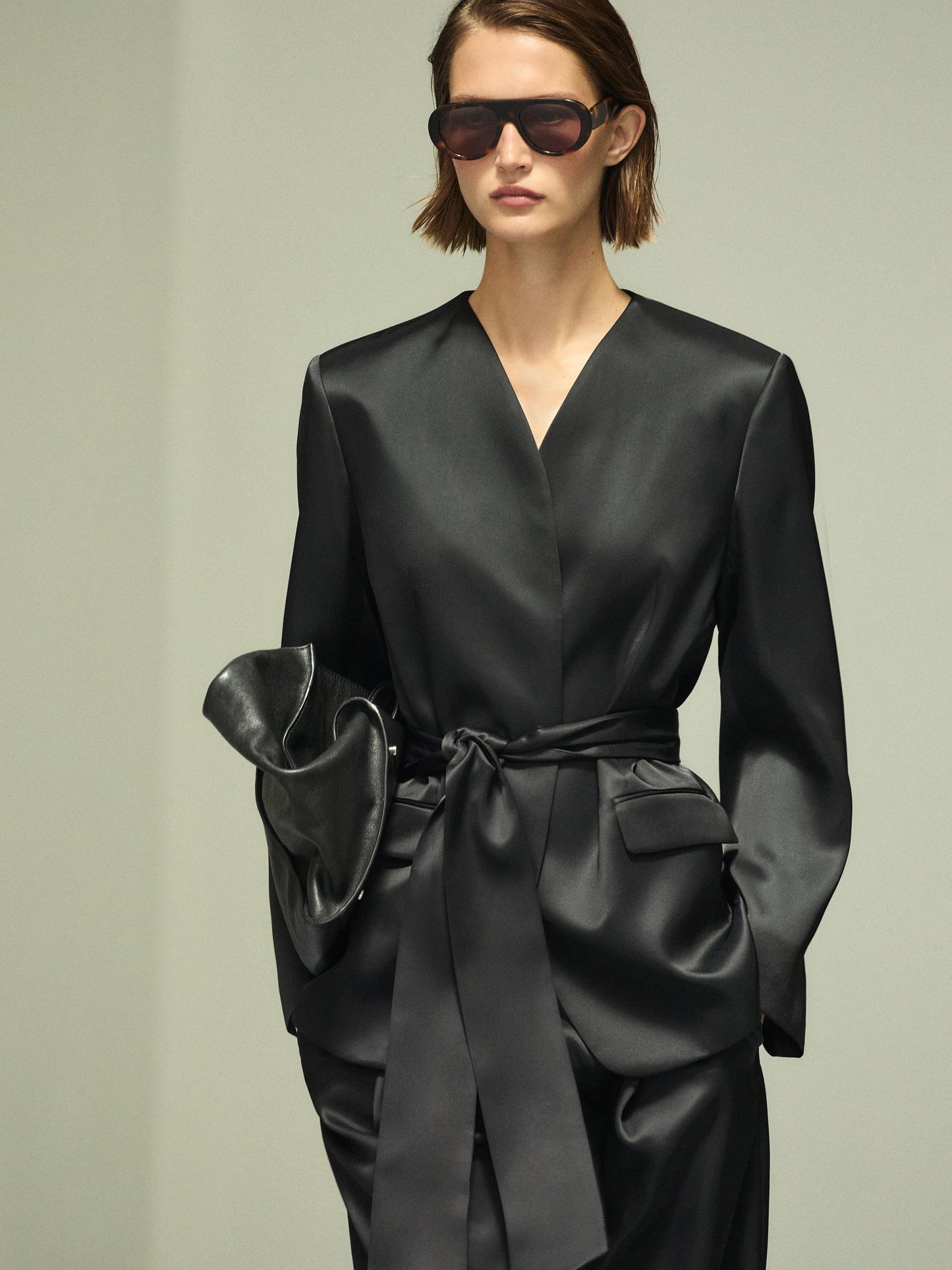 Satin blazer with scarf detail