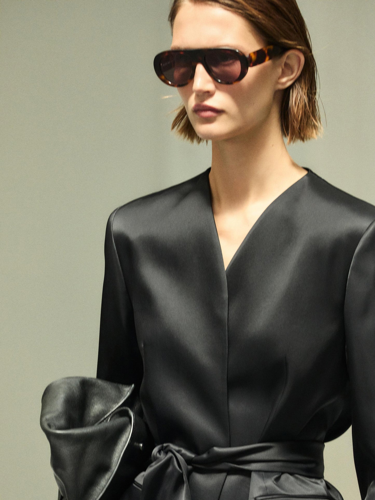 Satin blazer with scarf detail