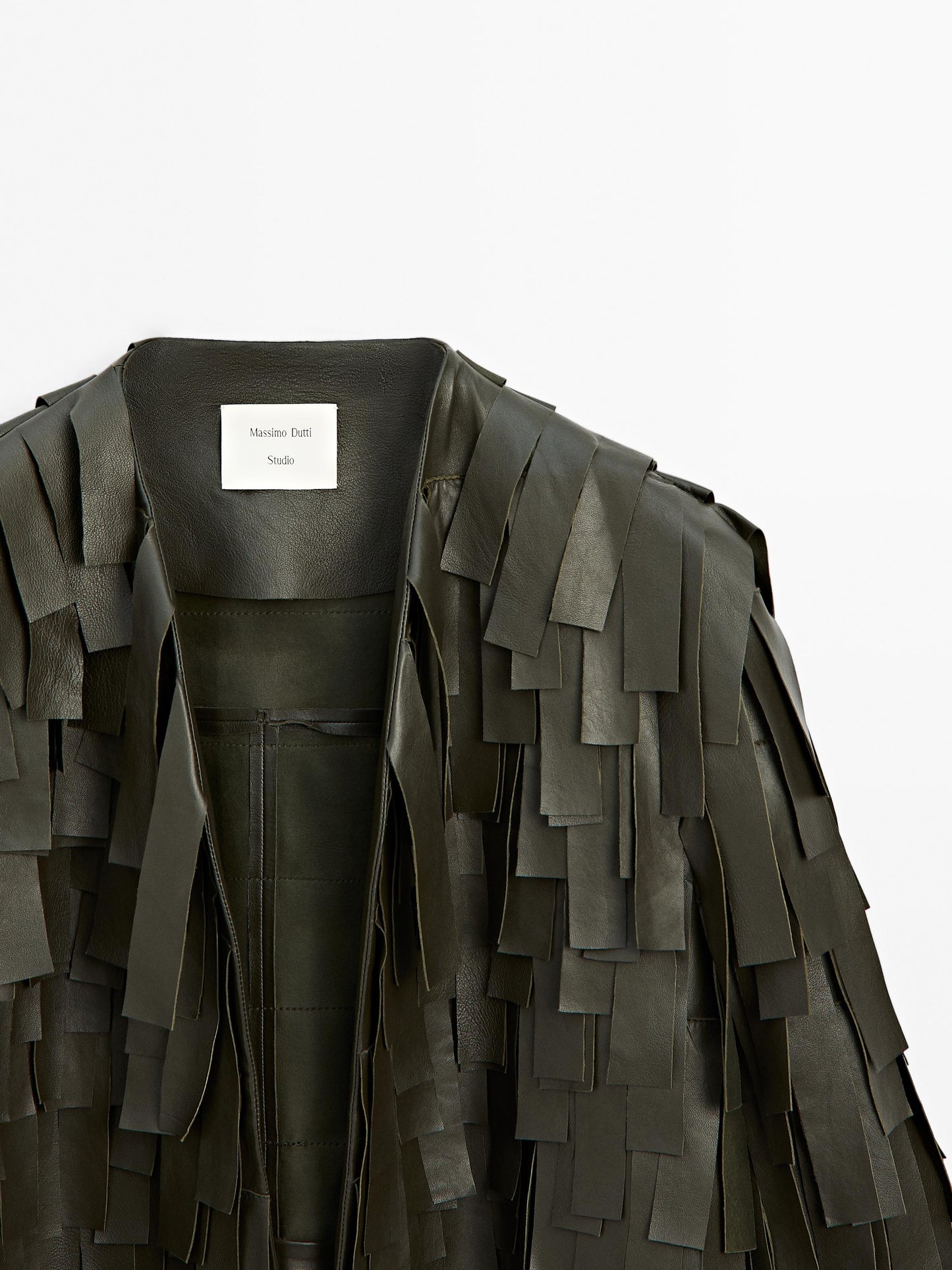 Nappa leather jacket with fringe detail
