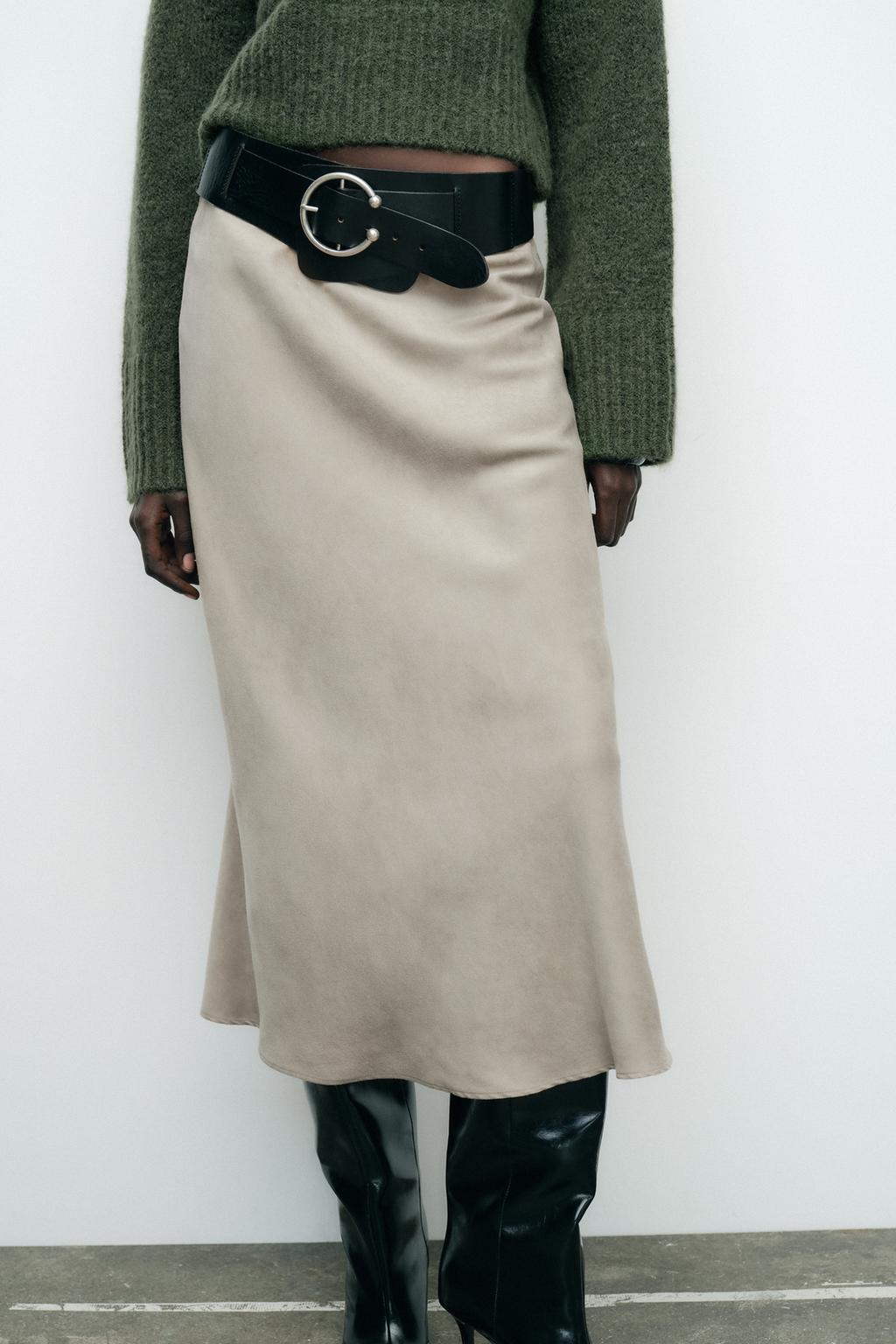 Faux Suede Midi Skirt