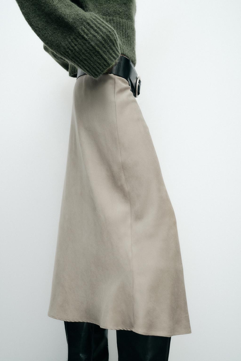Faux Suede Midi Skirt
