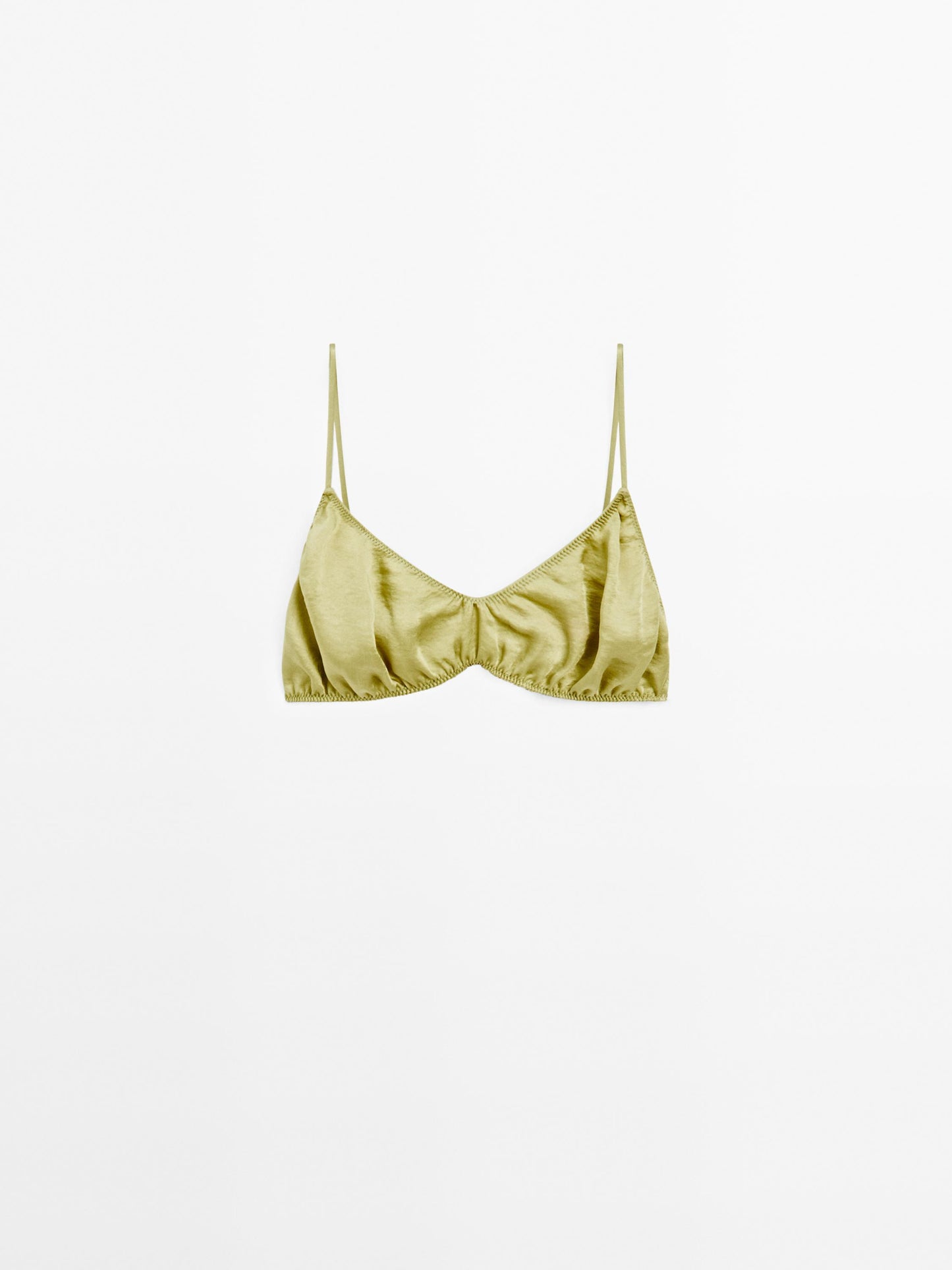 Gathered satin triangle bra