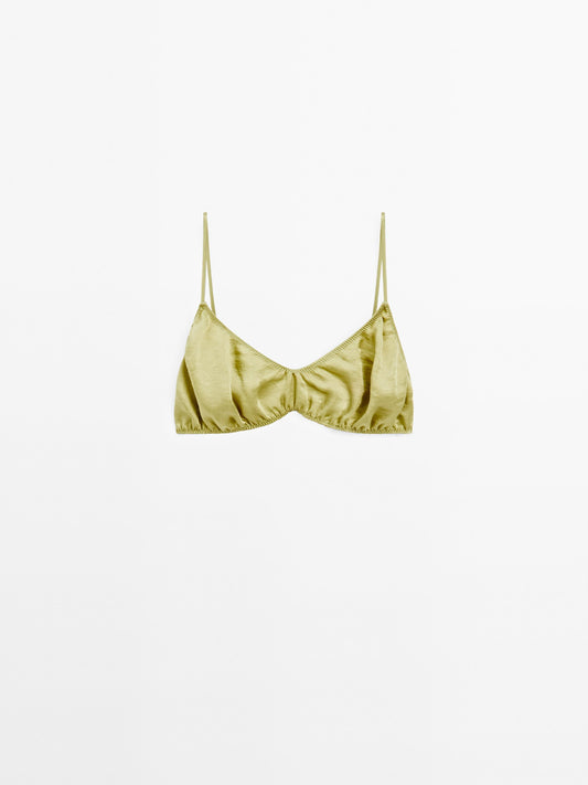 Gathered satin triangle bra