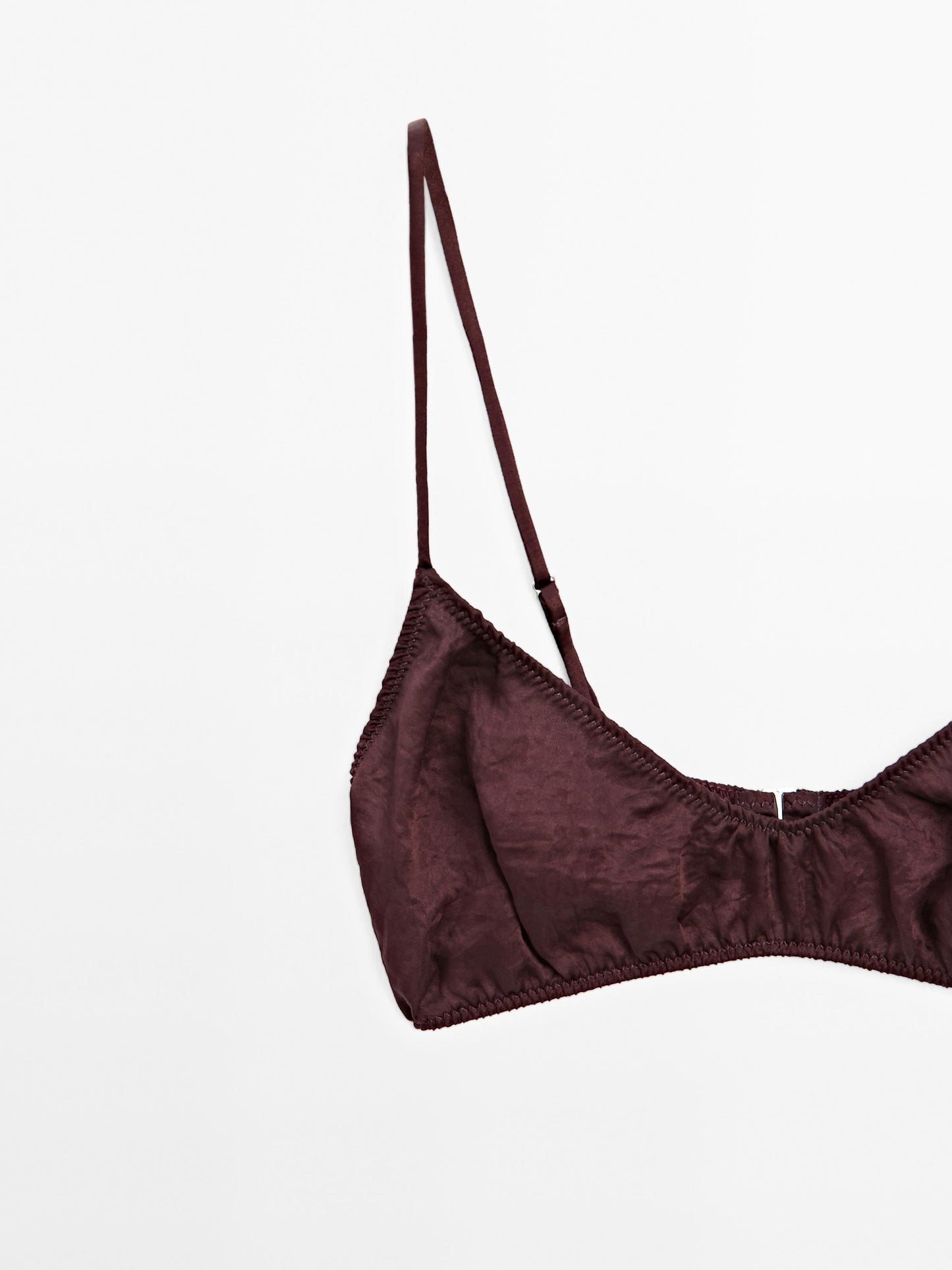 Gathered satin triangle bra