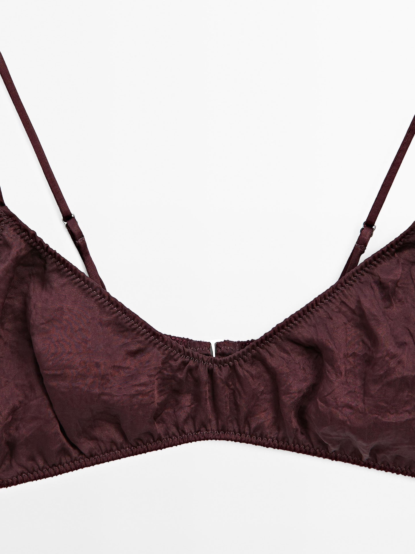Gathered satin triangle bra