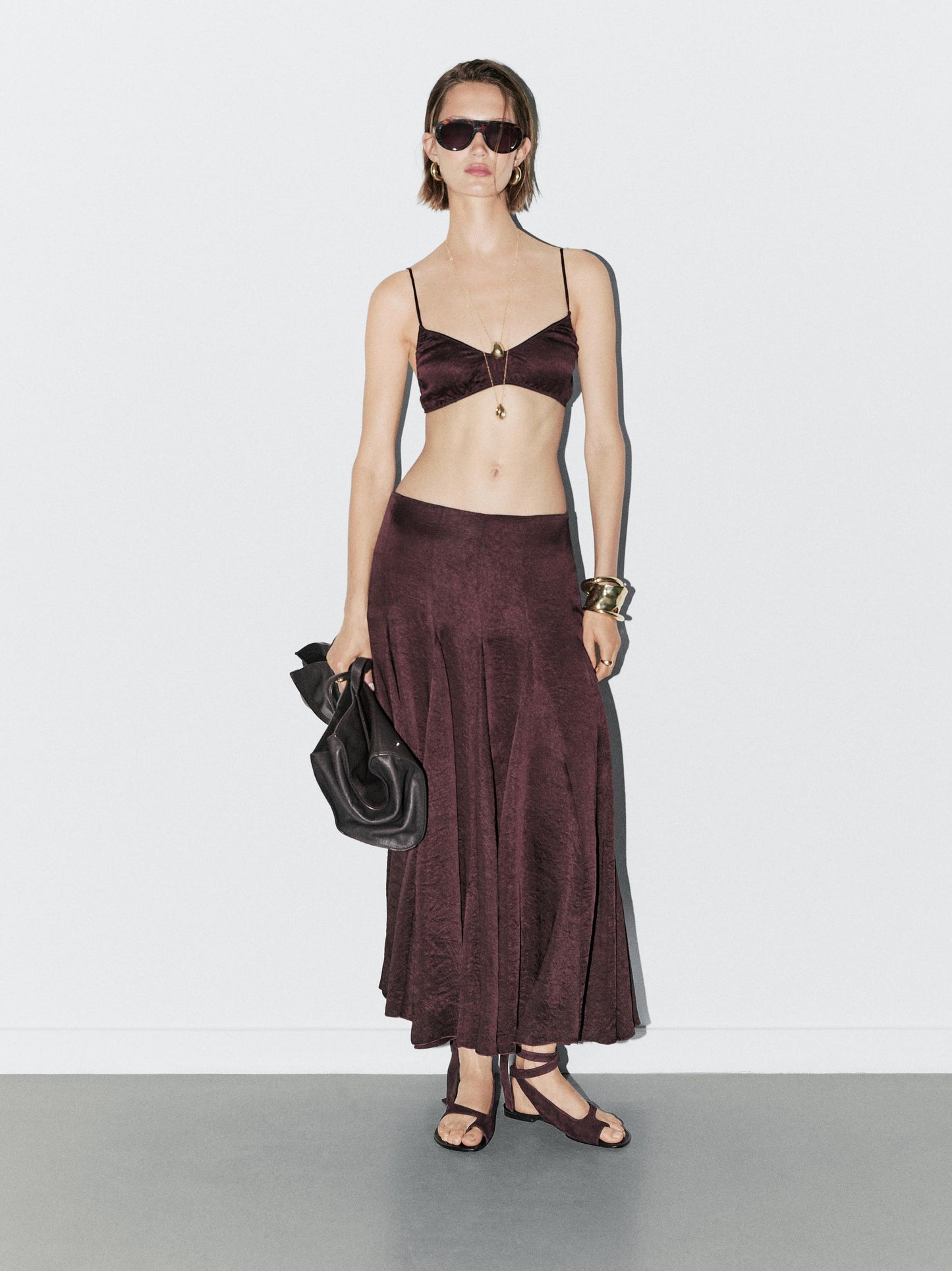 Gathered satin triangle bra