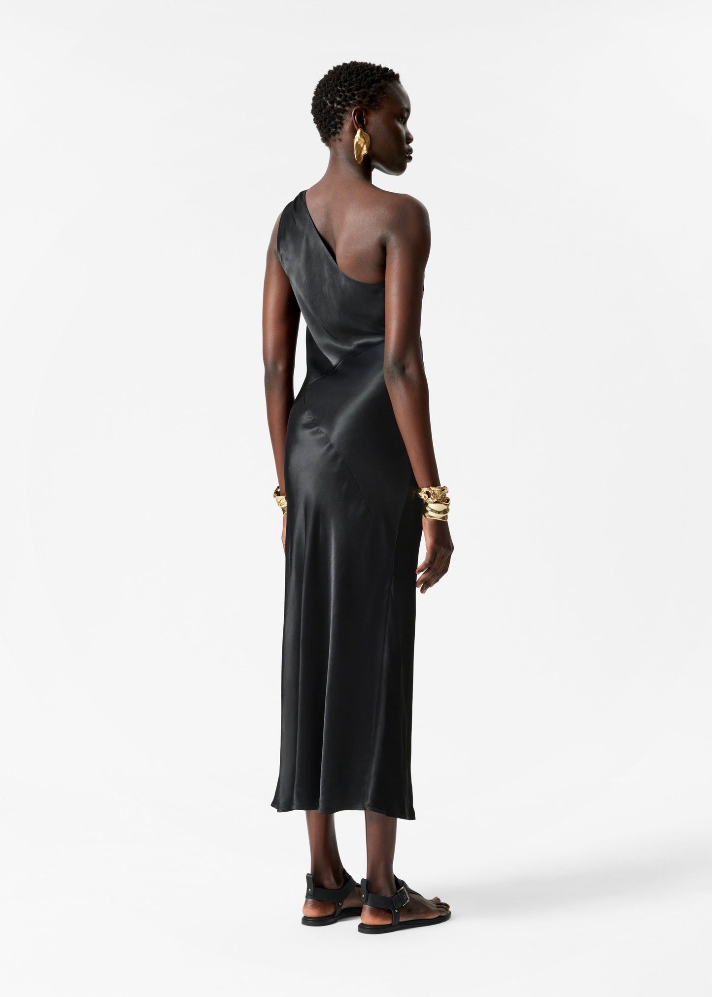 One-Shoulder Satin Midi Dress