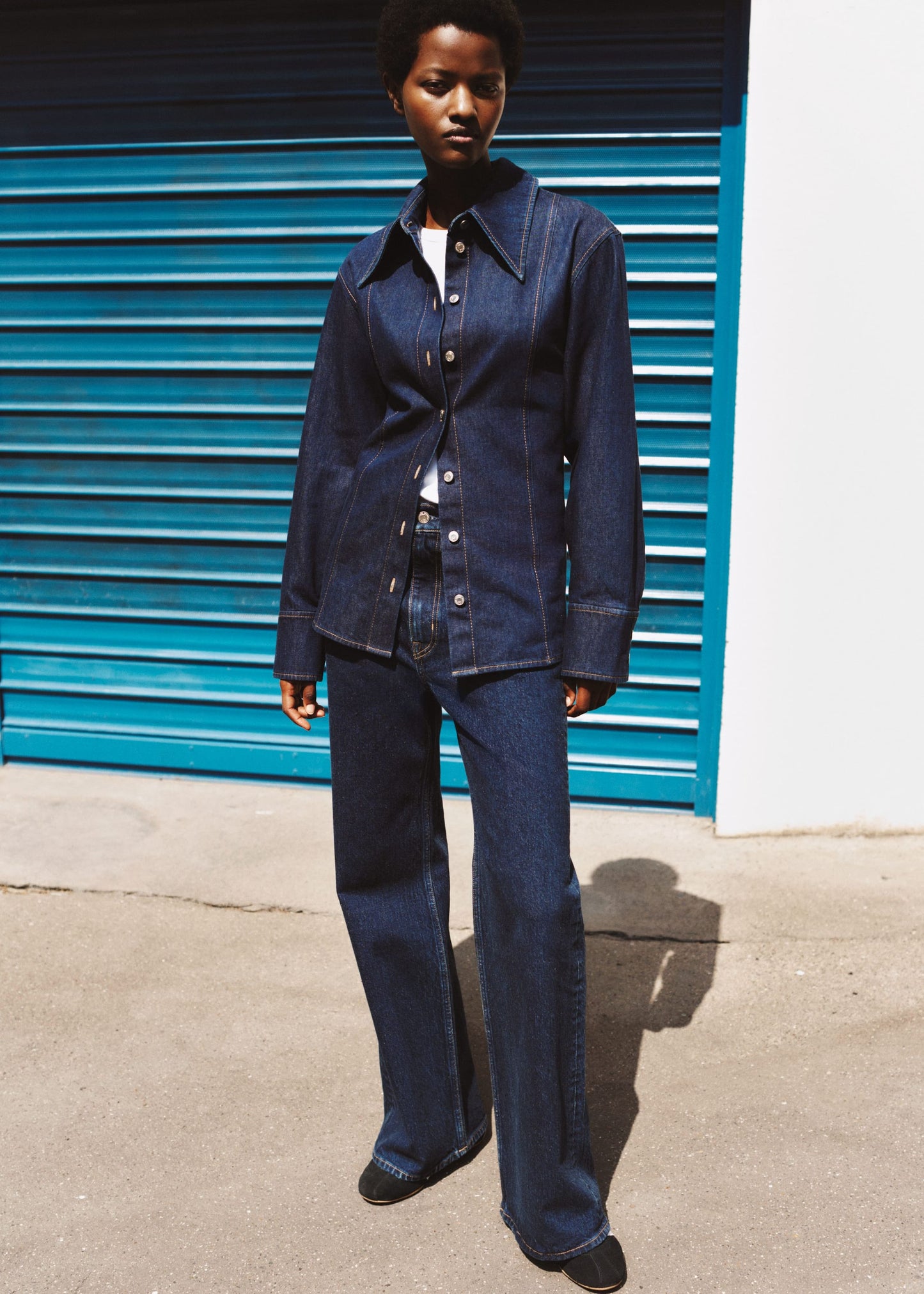 Topstitched Denim Shirt