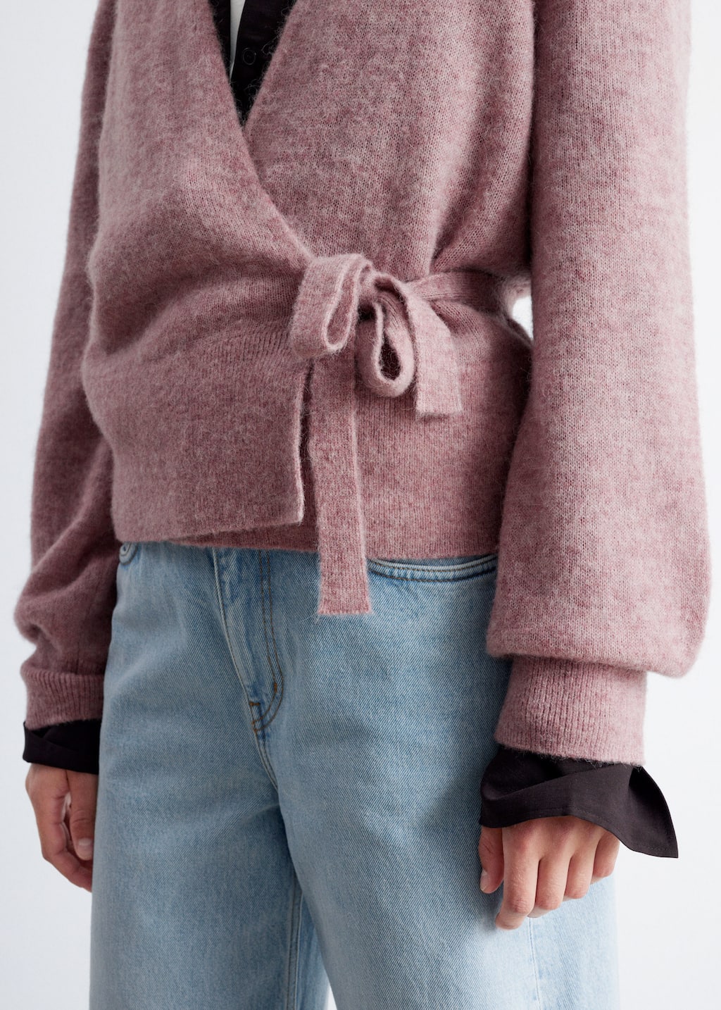 Mohair-Blend Knitted Wrap Cardigan