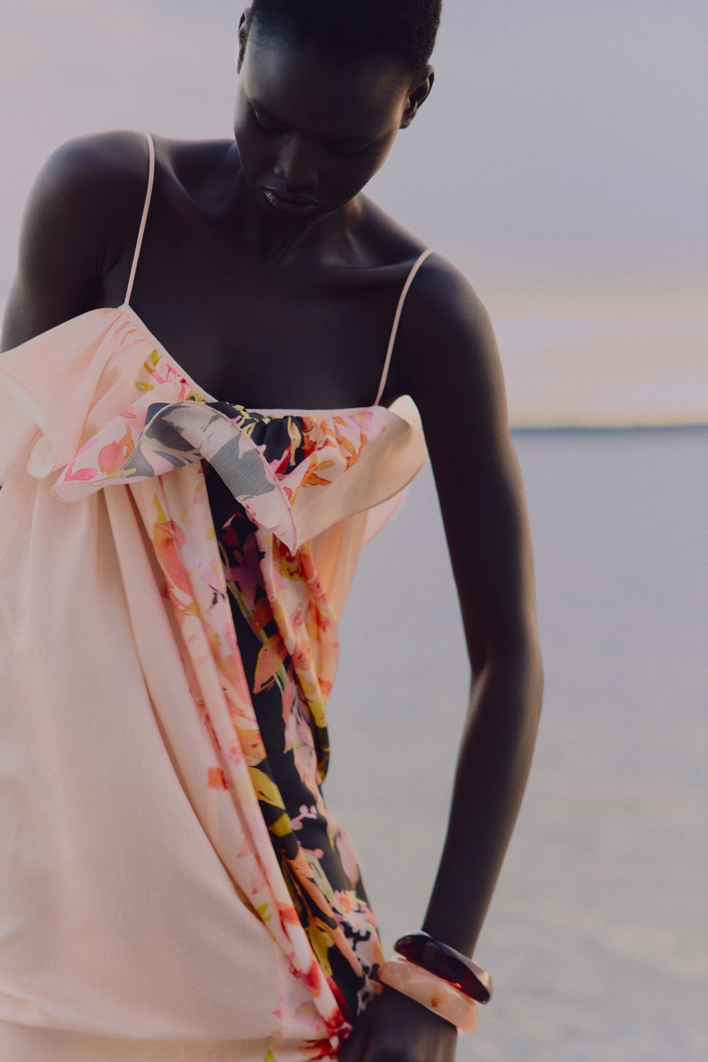 Flounce-trimmed strappy dress
