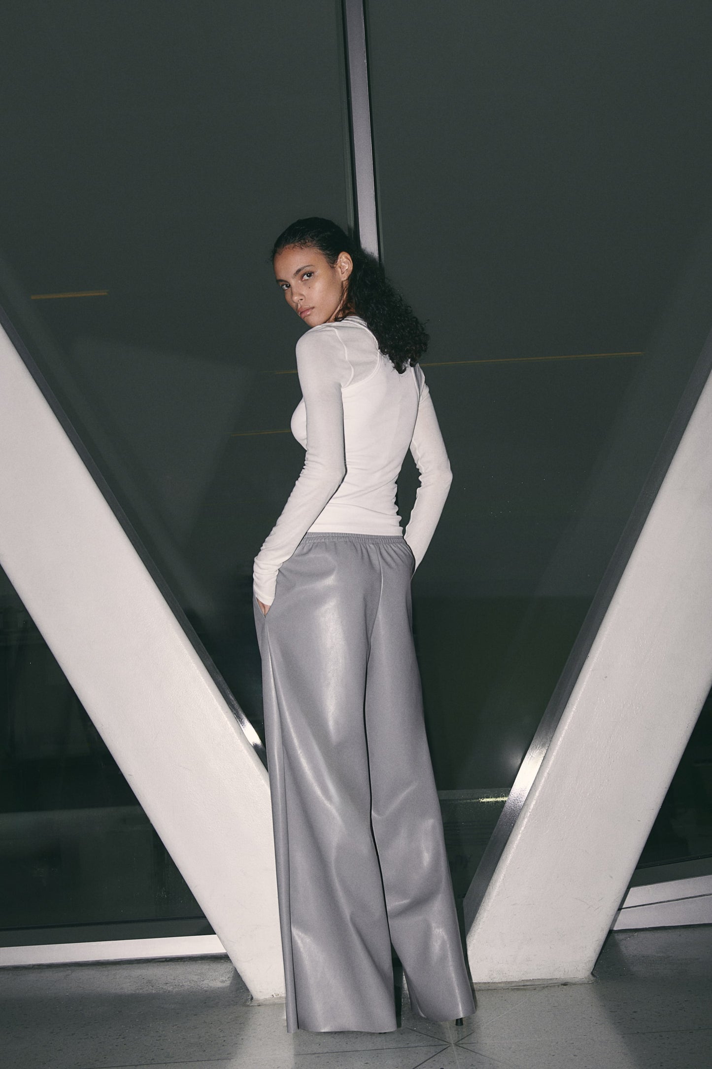 Wide coated joggers