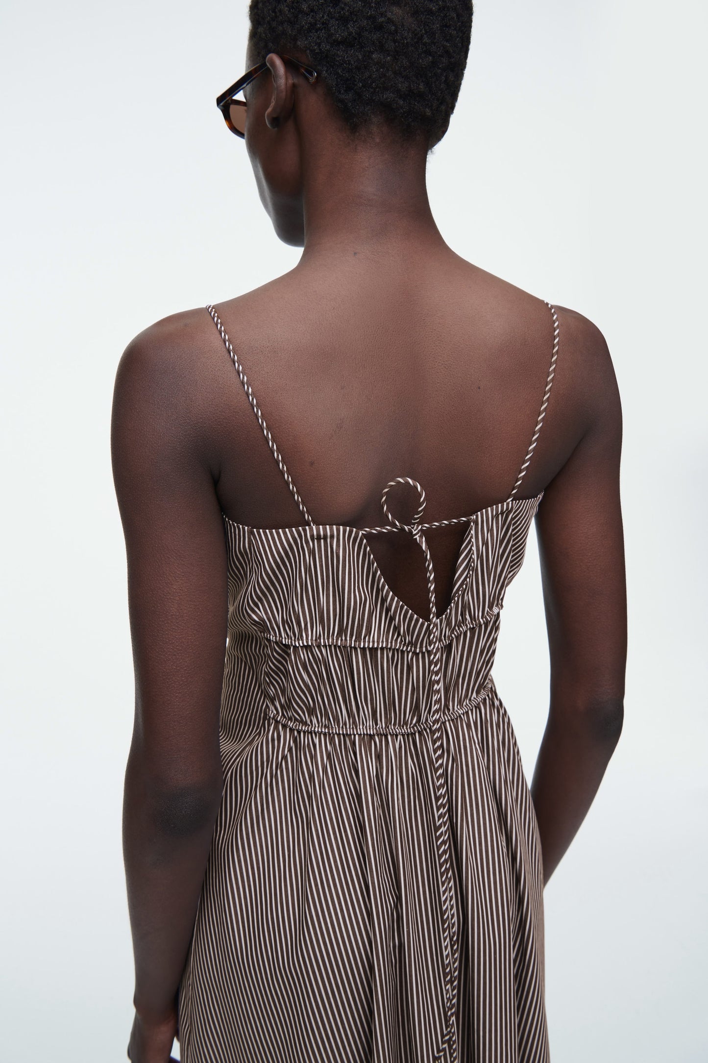 Striped Gathered-Waist Midi Dress