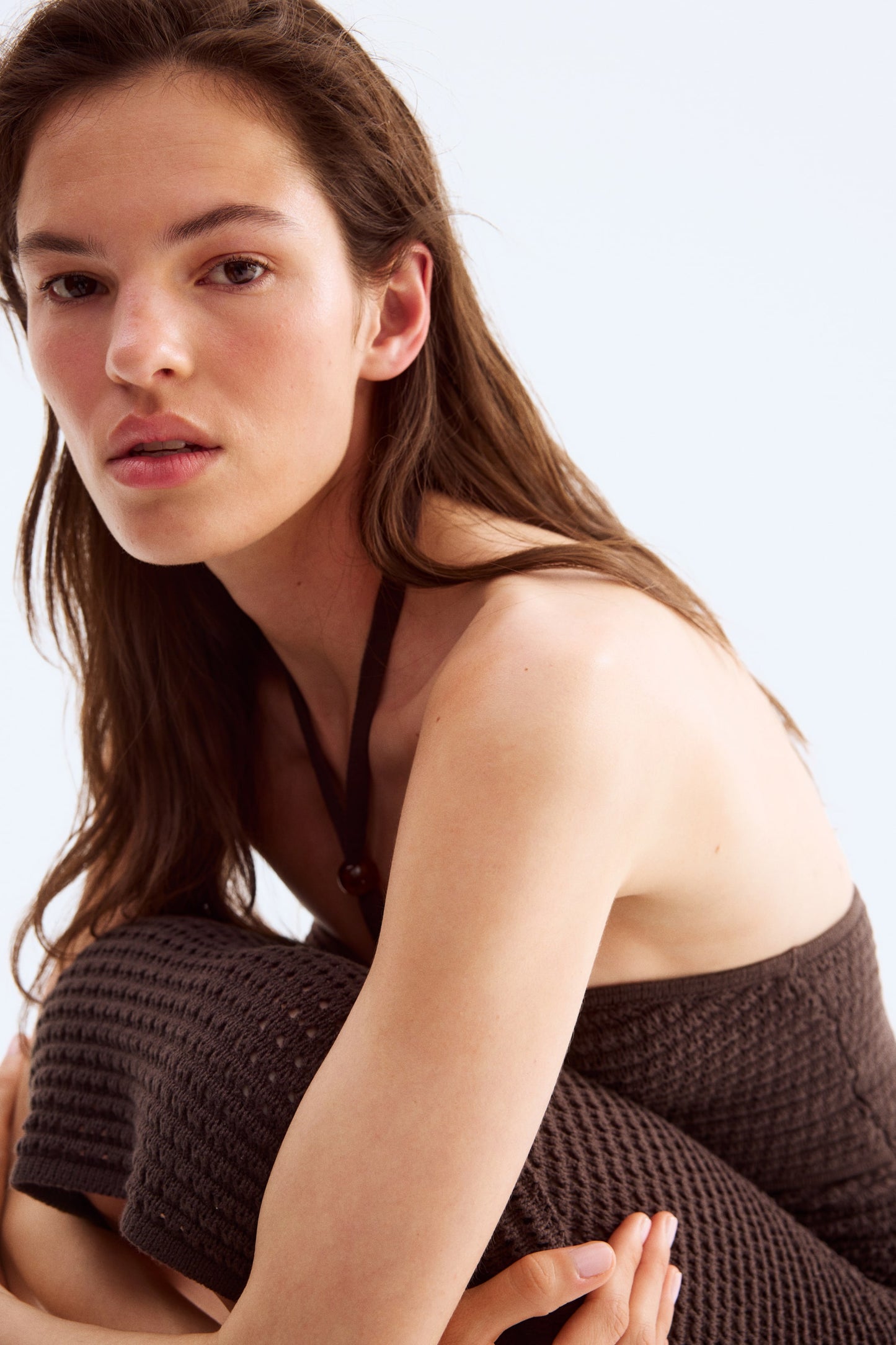 Crochet-look halterneck dress