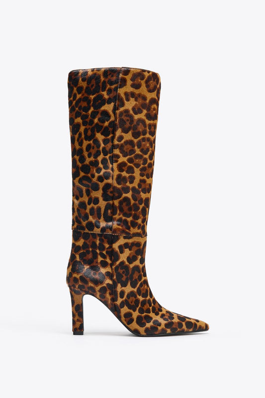 Animal Print Leather And Sheepskin Boots