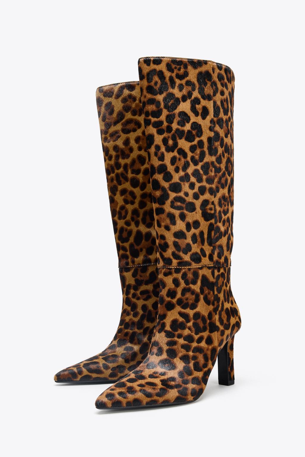 Animal Print Leather And Sheepskin Boots