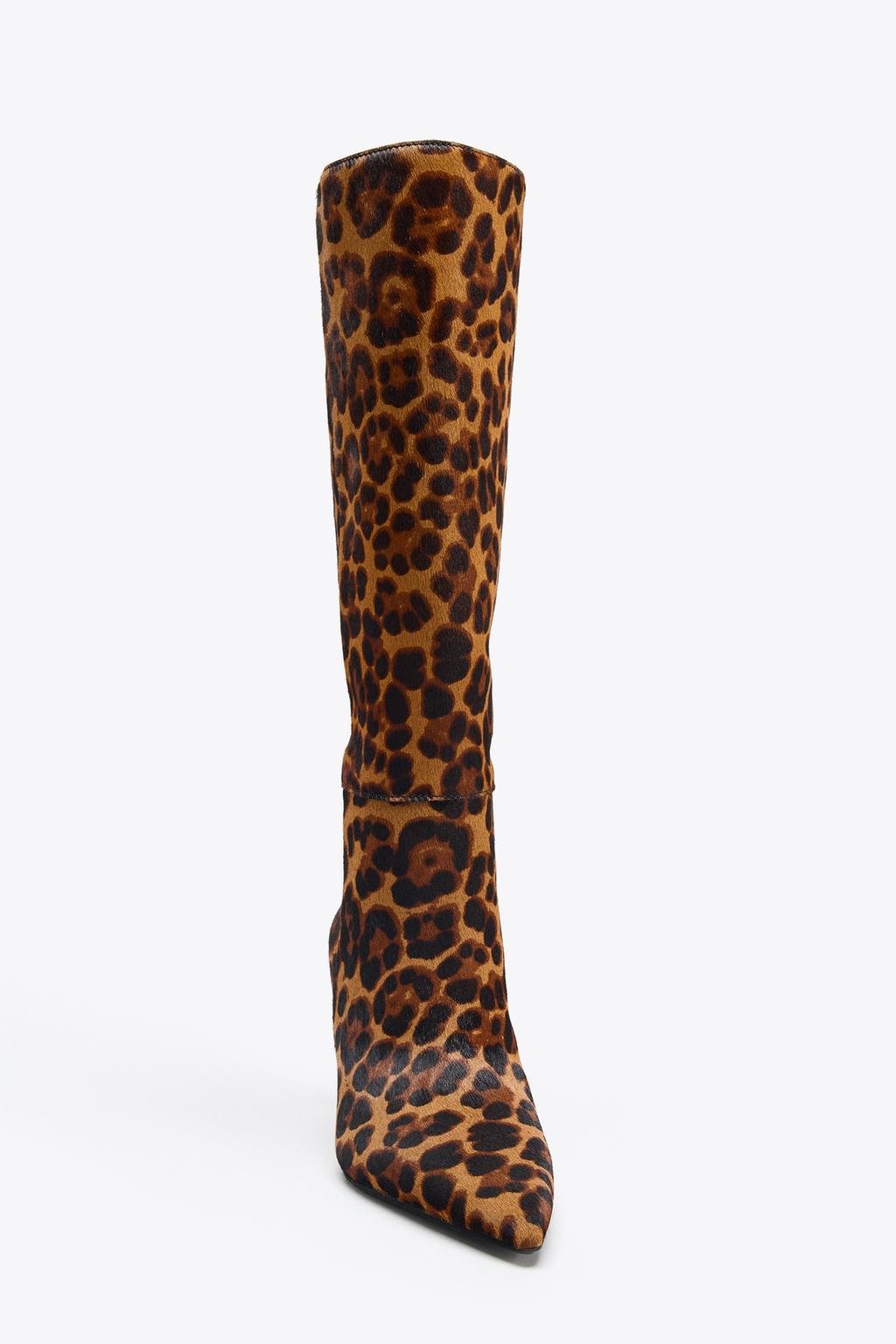 Animal Print Leather And Sheepskin Boots