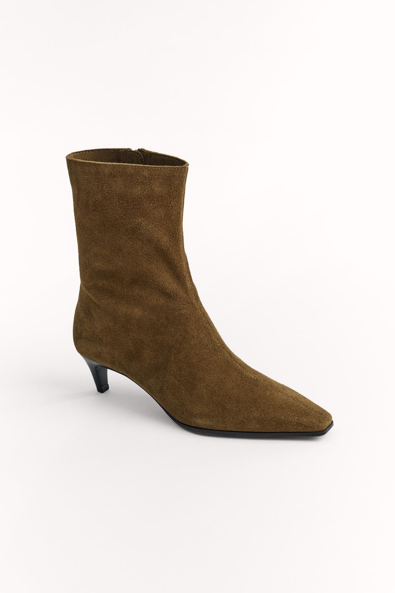 Split suede kitten heel ankle boots