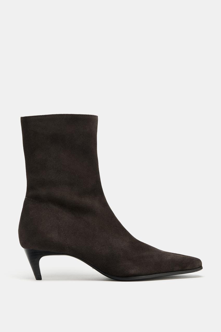 Split Suede Kitten Heel Ankle Boots