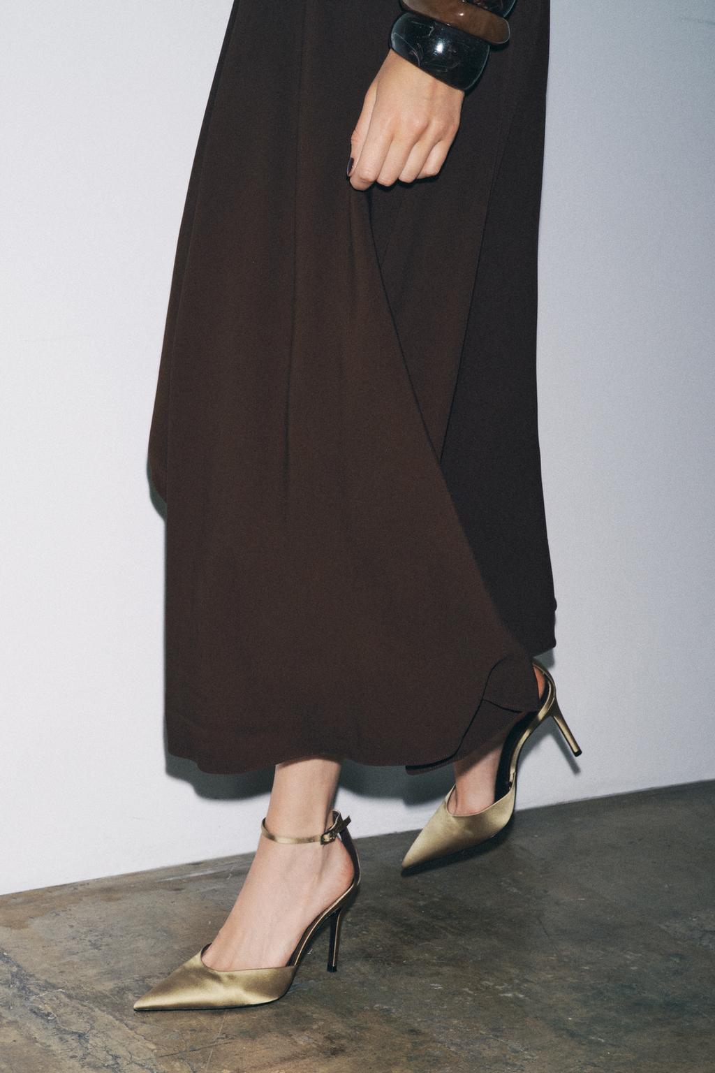 Satin High-Heel Shoes with Strap