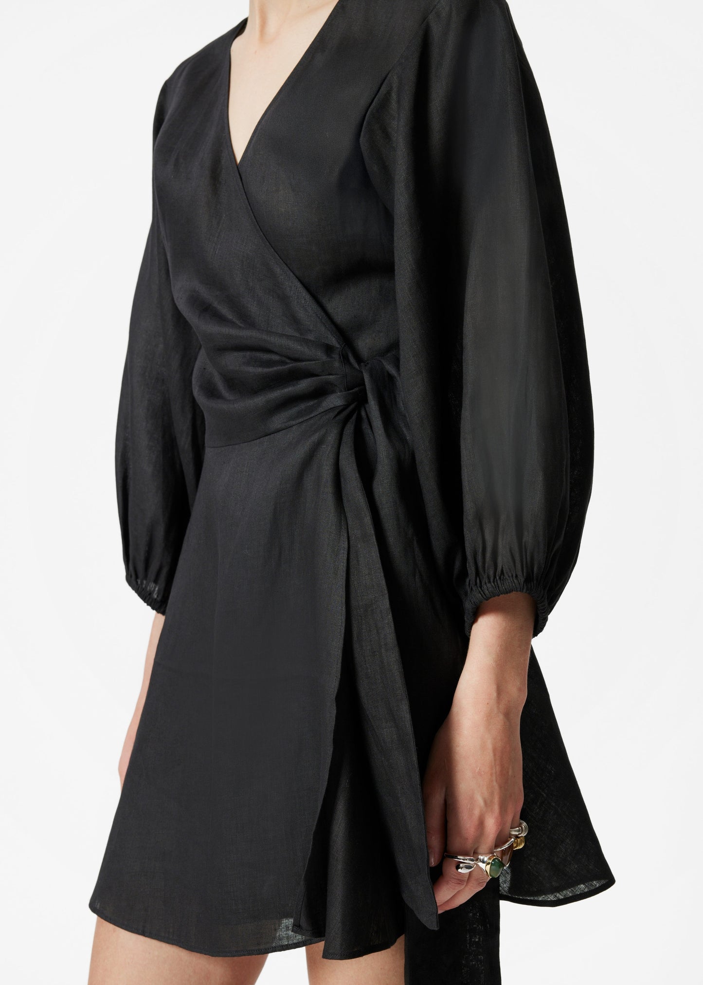 Linen Wrap Mini Dress