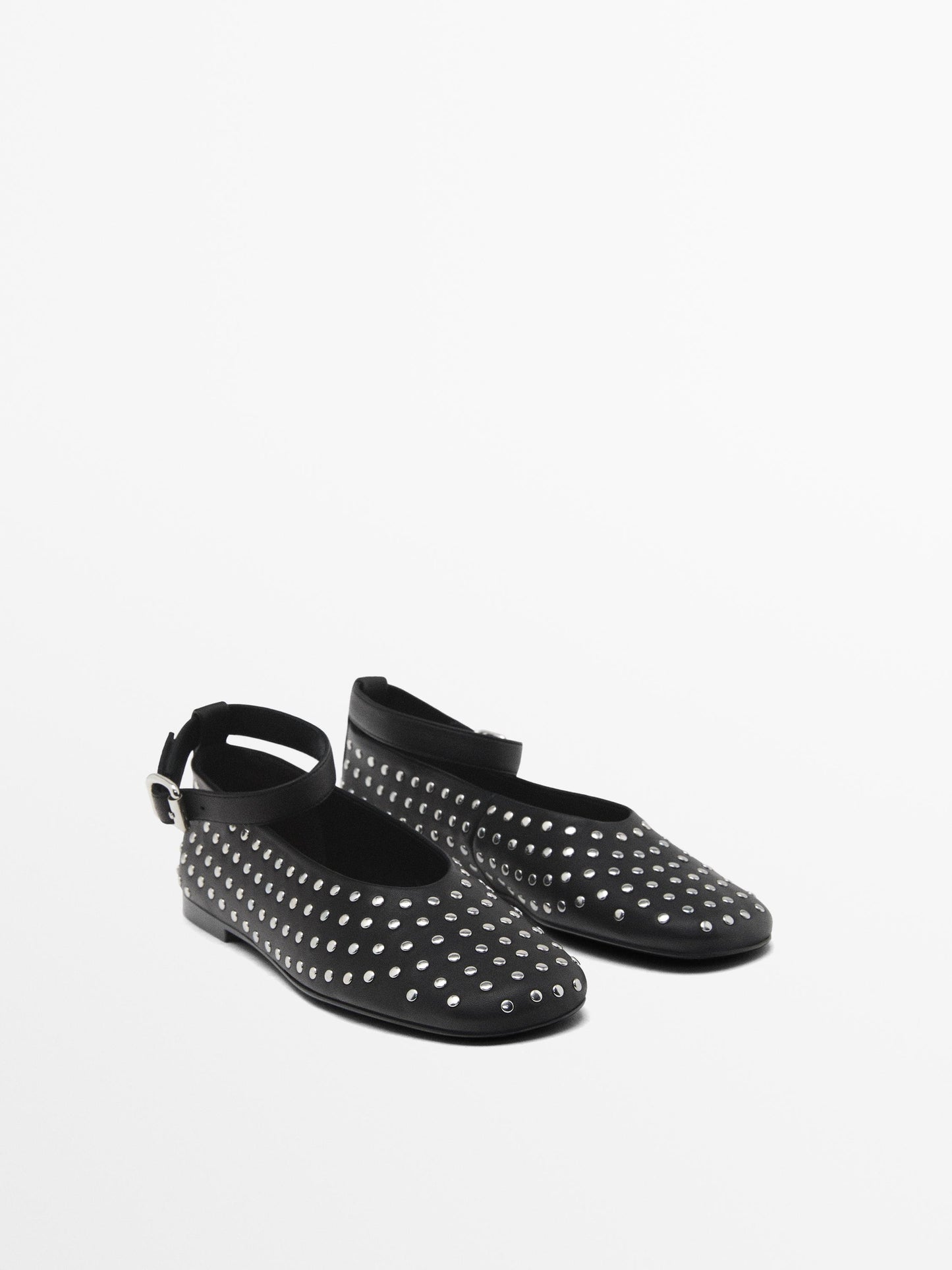 Studded ballet flats with ankle strap
