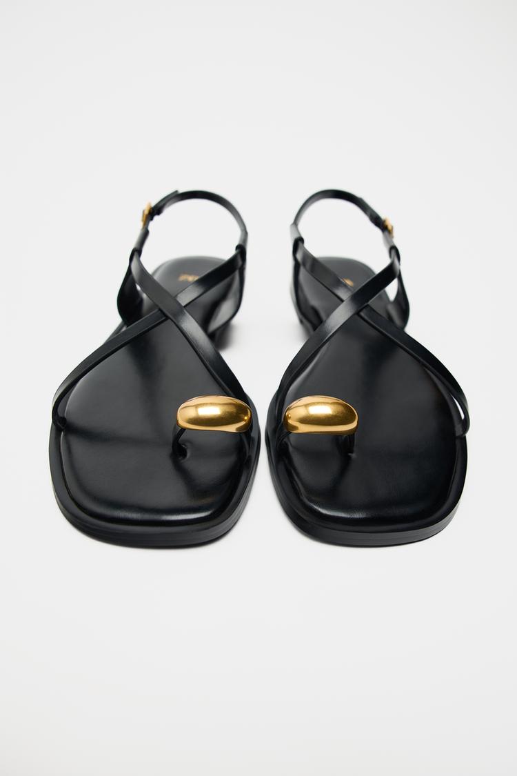 Flat Strap Sandals with Metal Adornment